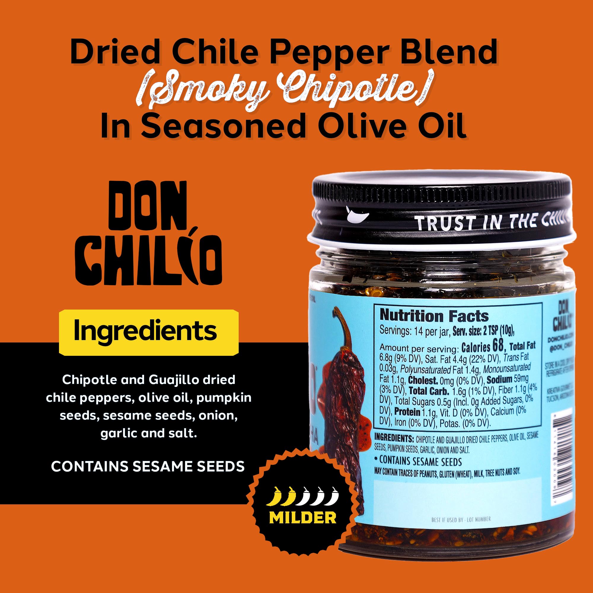 Don Chilio Smoky Salsa Macha Chili Oil, 5 oz., 2 Pack - Guajillo & Chipotle - Delicious Mexican Chili Oil in 100% Olive Oil, Keto-Friendly