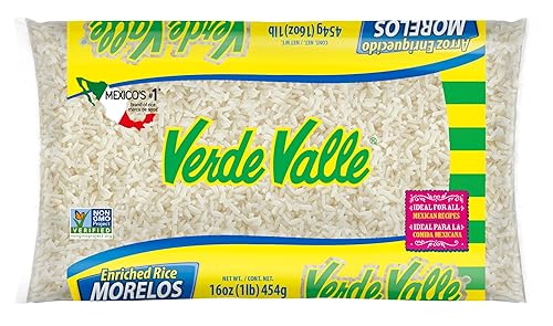 Verde Valle Morelos Long Grain White Rice Bag 1lb (1 pack), Enriched Long Grain Mexican Rice, Dry Arroz Pantry Staple for Sides and Meals, Non Perishable Food