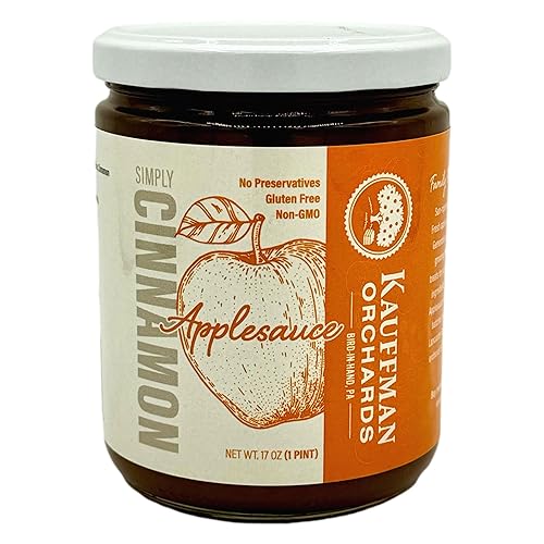 Kauffman Orchards Simply Cinnamon Applesauce, No Sugar Added, Made in Small Batches, 17 Ounce Jar (Case of 12)