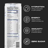 PHX Hydration Energy Drink - 700mg Electrolytes, 200mg Natural Green Tea Caffeine, 100% Daily Value 8 Essential Vitamins - 12 oz Cans (12 Pack) (12