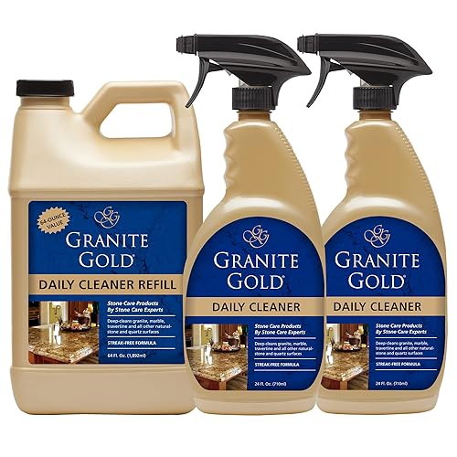 Granite Gold Daily Cleaner Spray Streak-Free Cleaning for Granite, Marble, Travertine, Quartz, Natural Stone Countertops, and Floors, 1 x 64 Fl. Oz