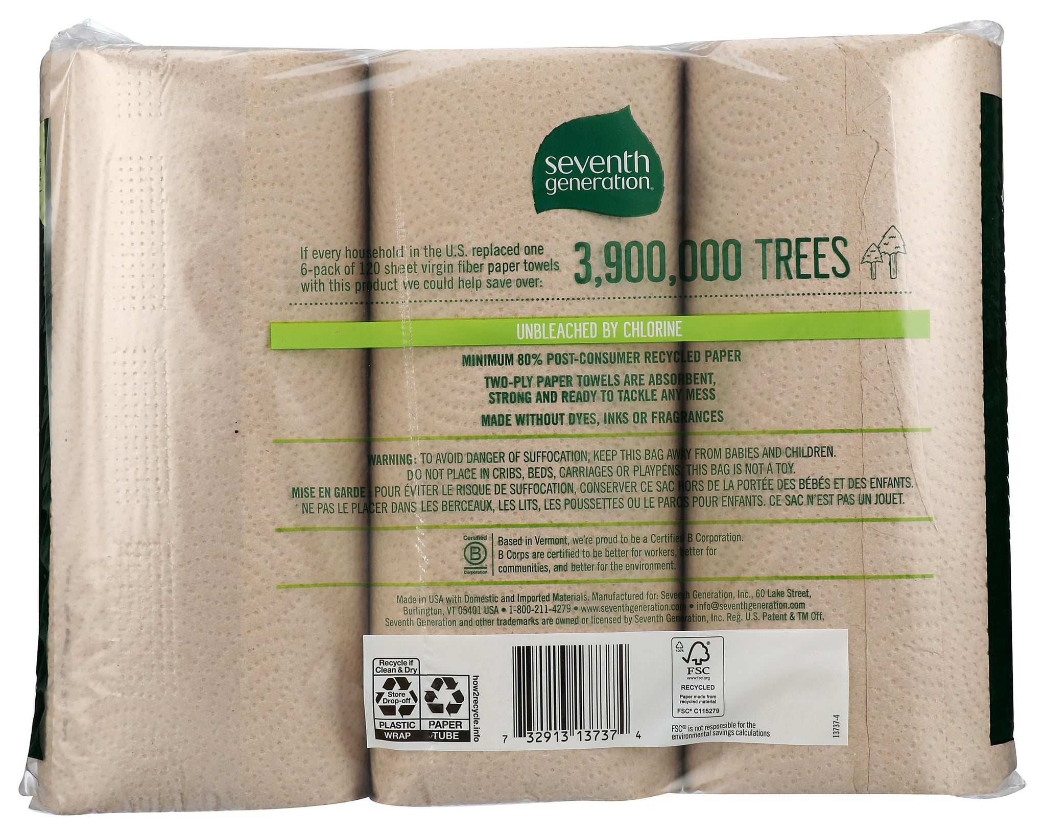 Seventh Generation Paper Towels, Unbleached, Regular Roll - 6 Count (Pack of 1)
