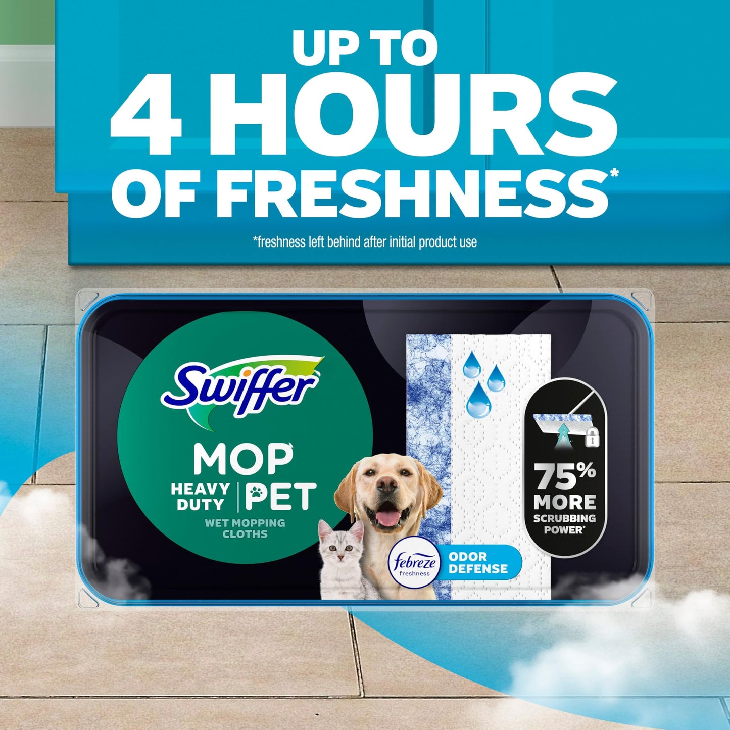 Swiffer Heavy Duty Mop Wet Multi-Surface Cloth Refills for Floor Mopping and Cleaning, Pet with Febreze Odor Defense, 32 count