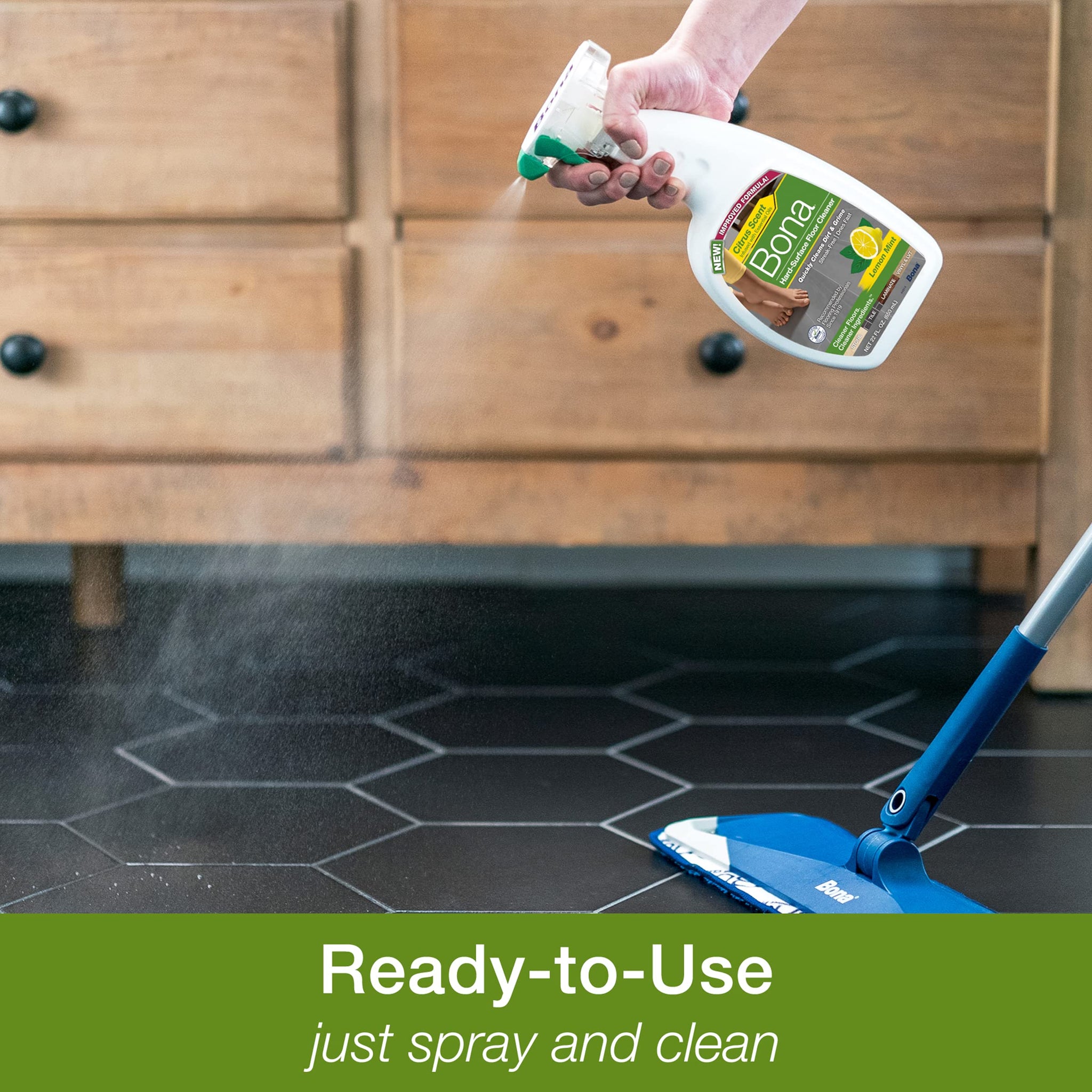 Bona Multi-Surface Floor Cleaner Spray, for Stone Tile Laminate and Vinyl LVT/LVP, Lemon Mint Scent, 36 Fl Oz