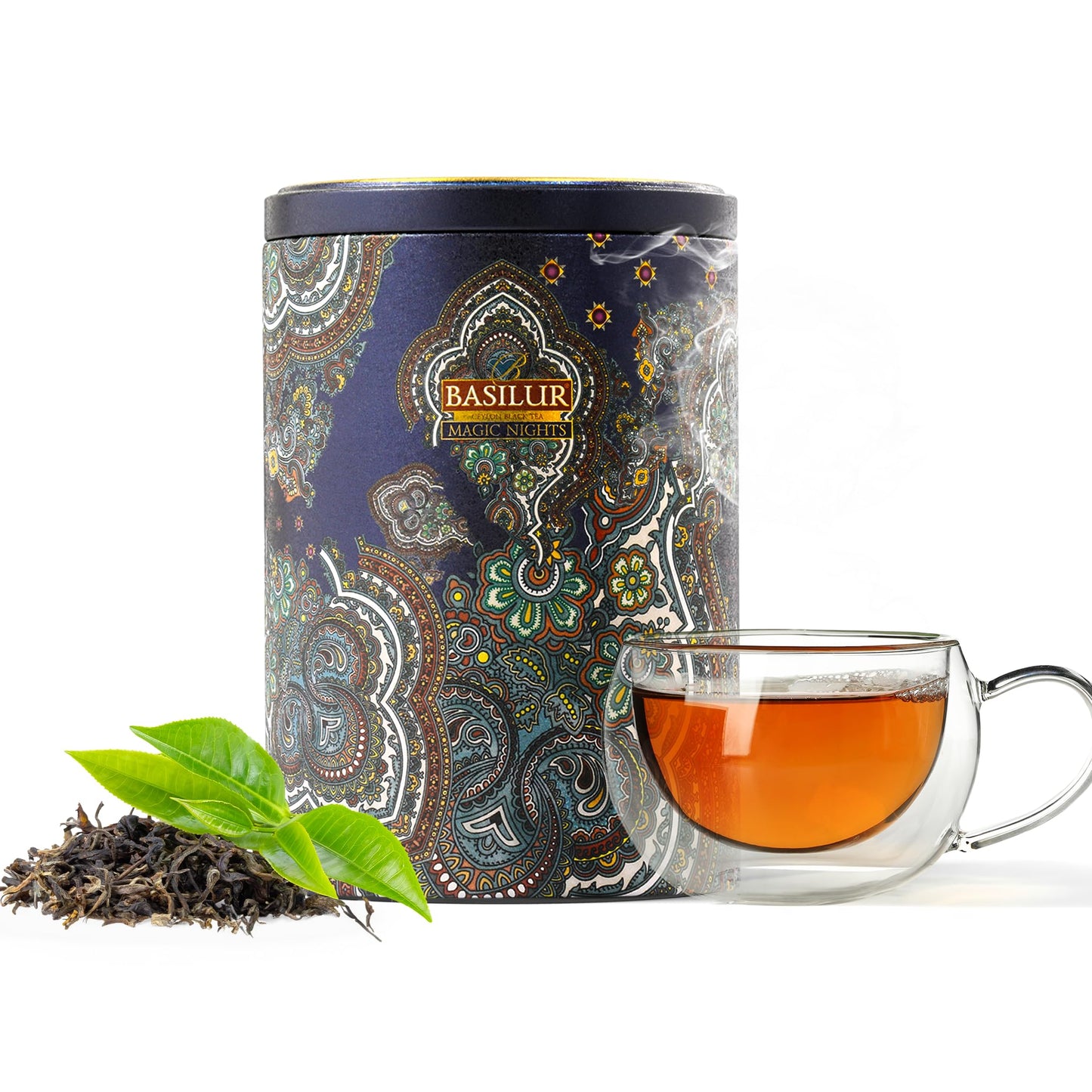 Basilur Magic Nights Oriental Collection - 100% Pure Ceylon Black Tea with Fruit & Herb Infusion, 100g Loose Leaf in Luxurious Tin Caddy, Freshly