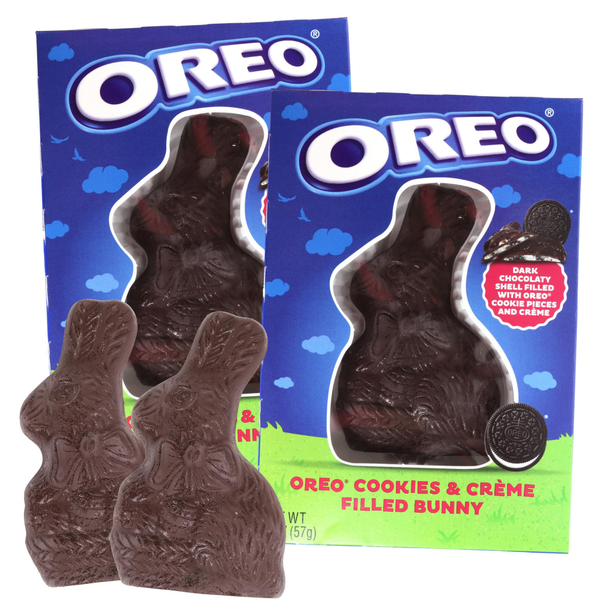 Oreo Cream Filled Chocolate Easter Bunny, Pack of 2, 2 Ounces