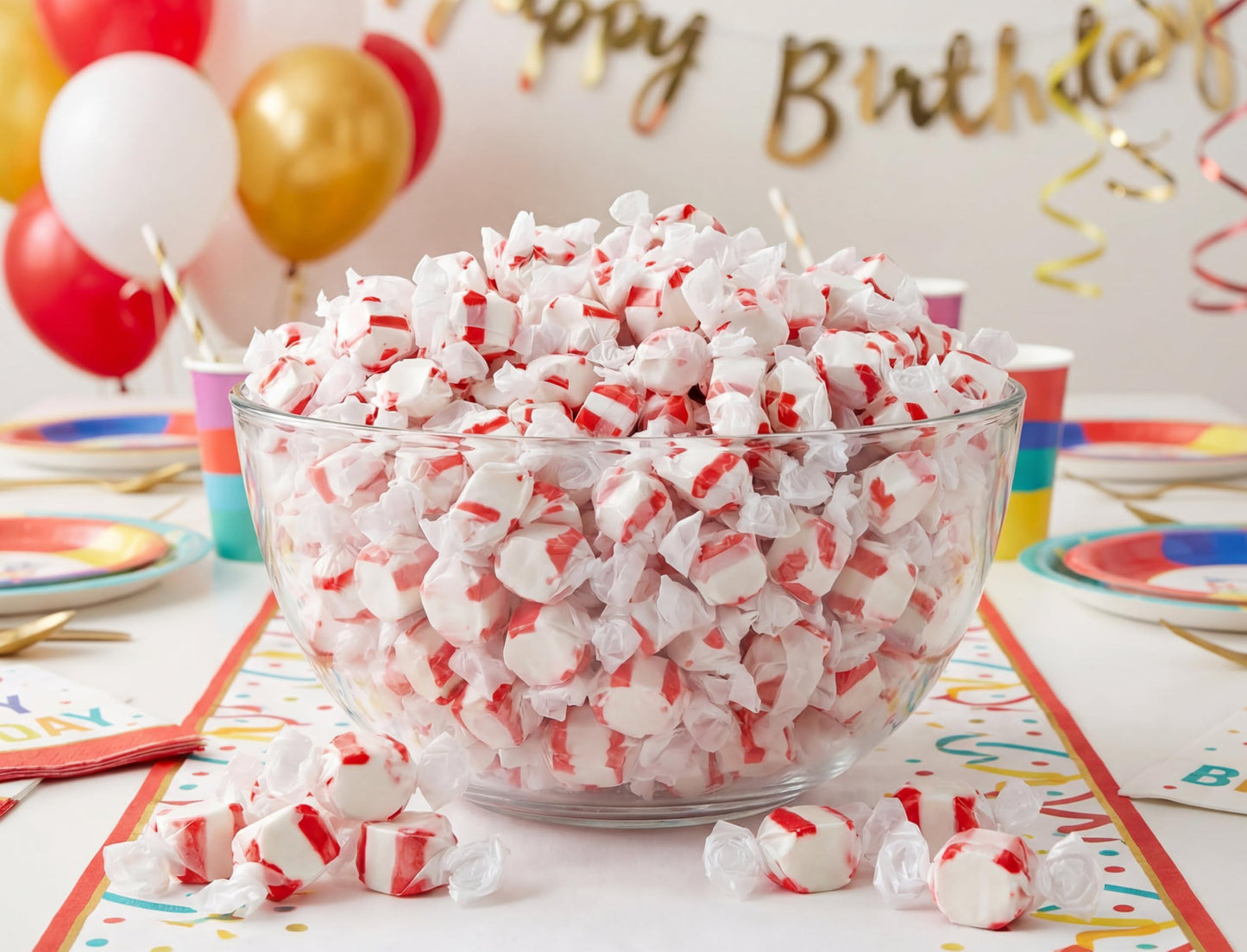 Peppermint Salt Water Taffy - 1.5 lb Gourmet Soft Chewy Candy Individually Wrapped Fresh Mint Flavor Bulk