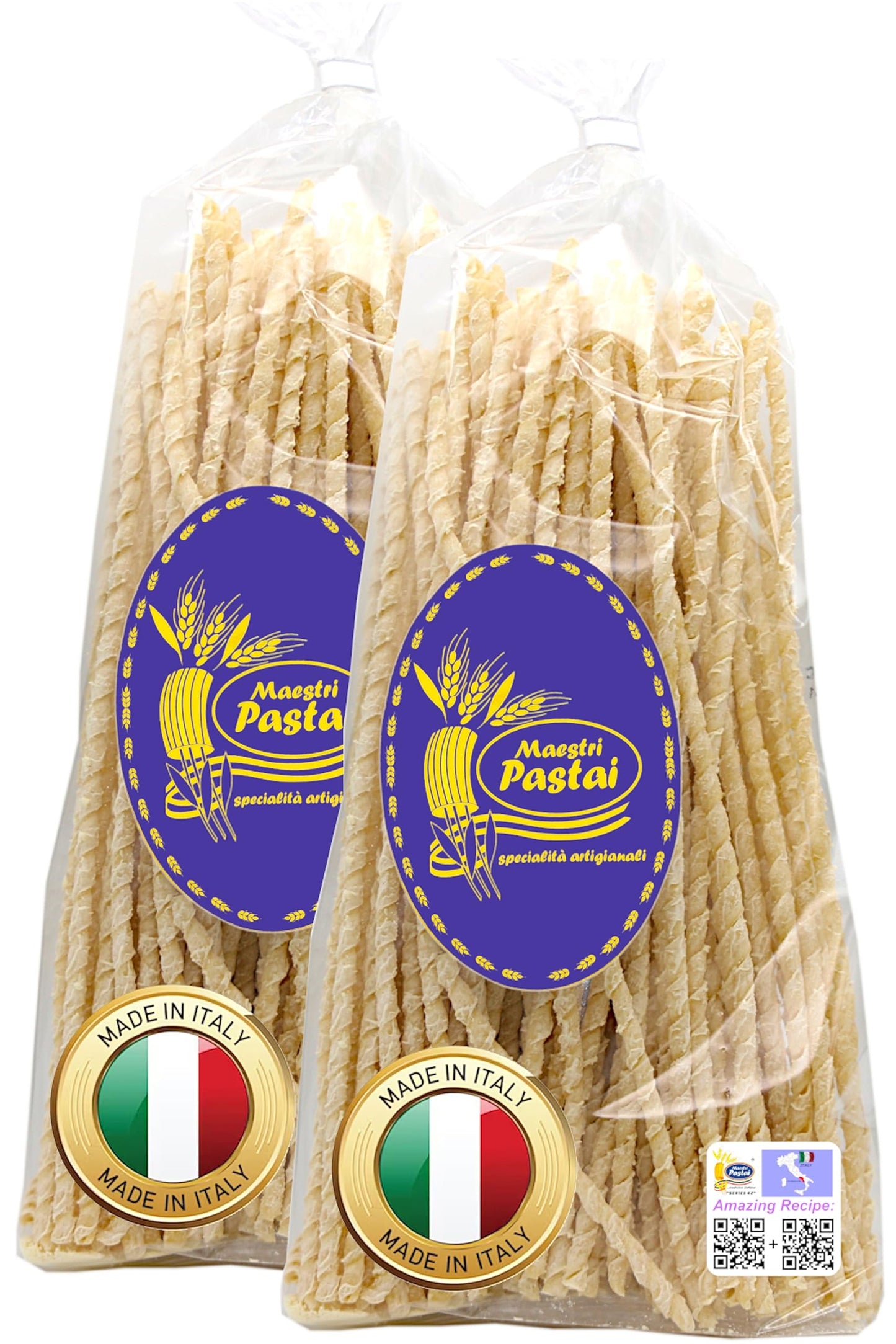 Maestri Pastai, Gourmet Fusilli Napoletani Lunghi Italian Pasta (Long Spiral Pasta), (Pack of 2), Special "Series 42", Premium Quality From Mercato