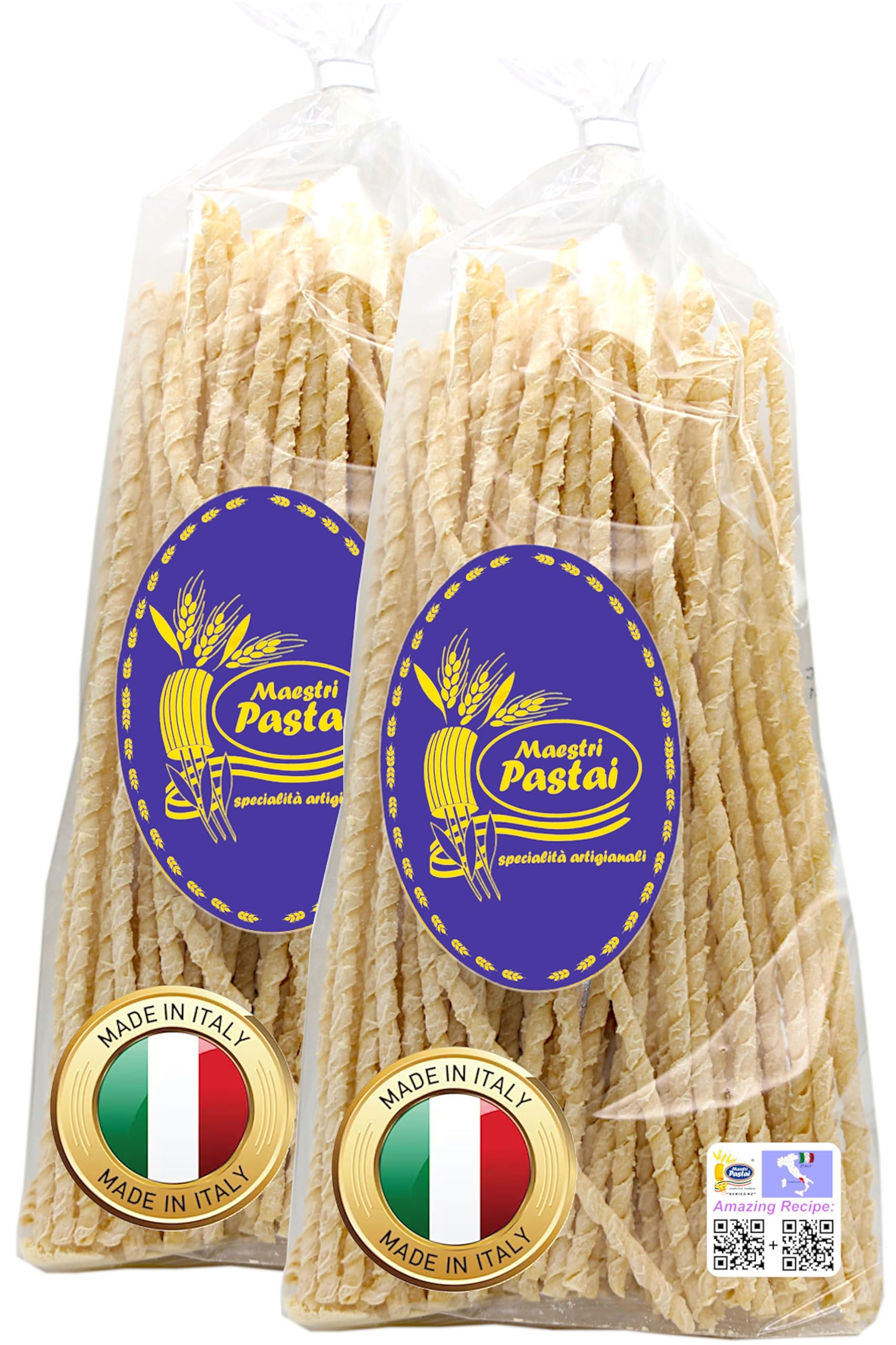Maestri Pastai, Gourmet Fusilli Napoletani Lunghi Italian Pasta (Long Spiral Pasta), (Pack of 2), Special "Series 42", Premium Quality From Mercato