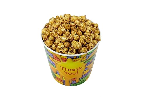 Signature Popcorn - 1-gallon Thank You! Reusable Plastic Tin - Dark Chocolate Sea-Salted Caramel Popcorn