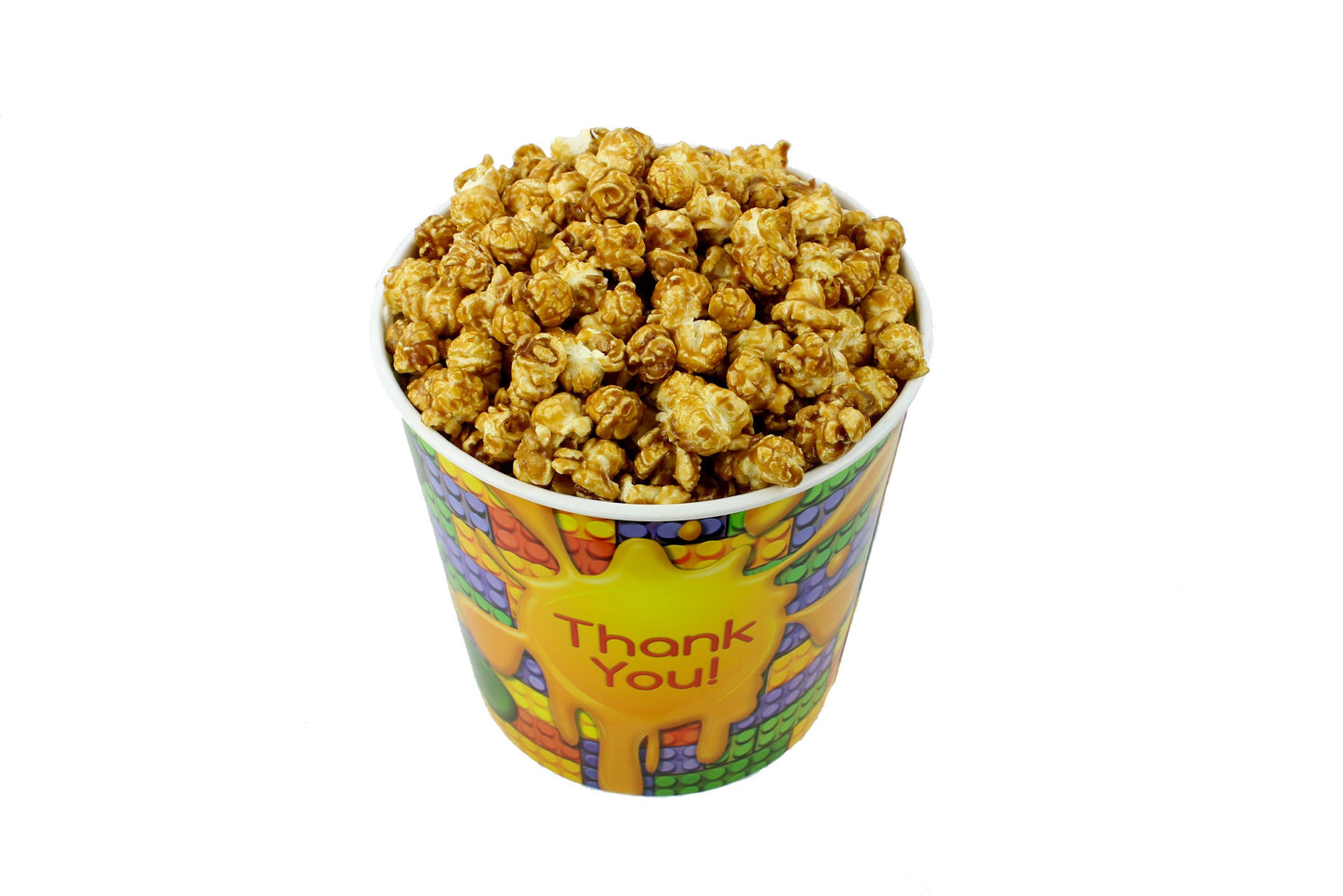 Signature Popcorn - 1-gallon Thank You! Reusable Plastic Tin - Dark Chocolate Sea-Salted Caramel Popcorn
