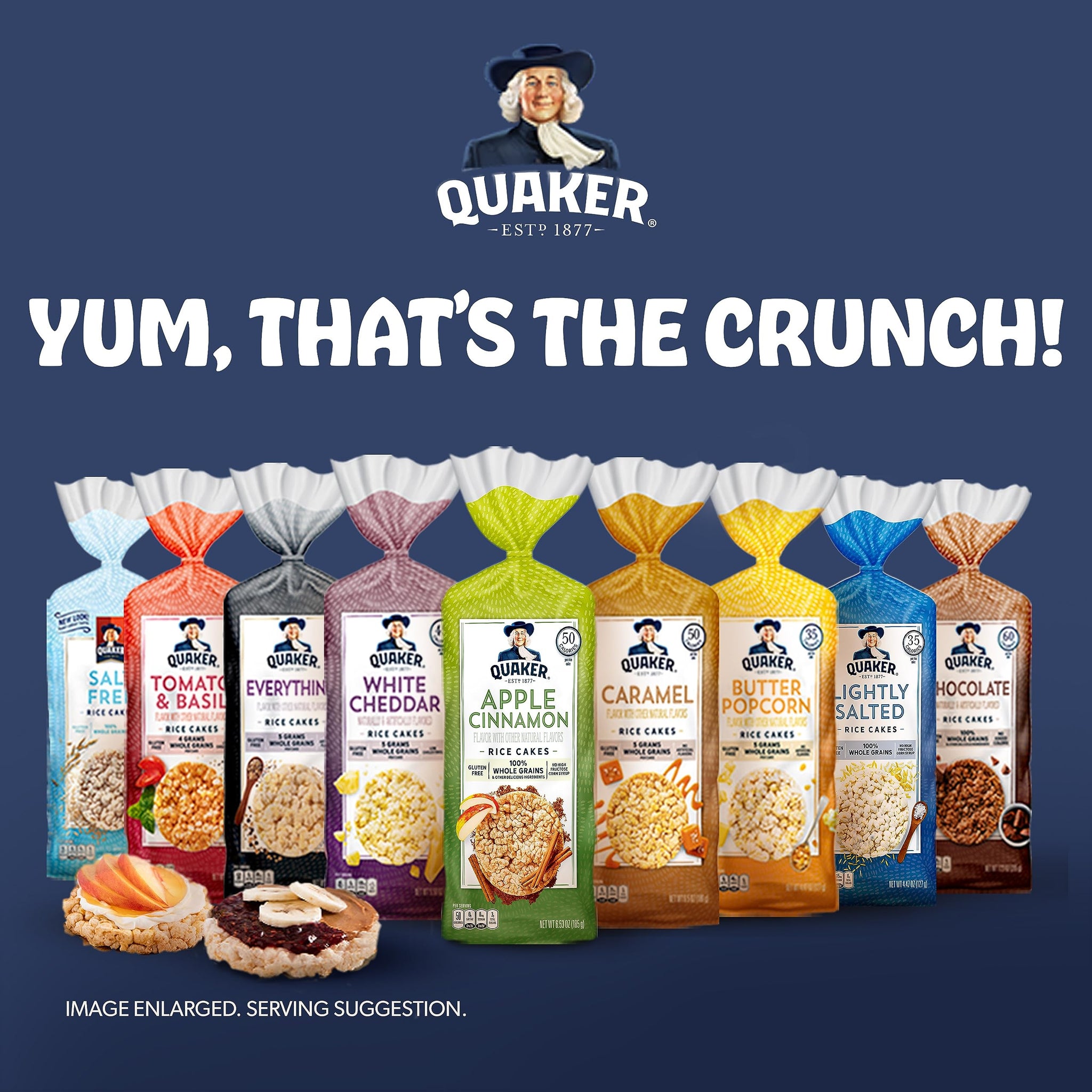 Quaker Large Rice Cakes, Lightly Salted, Gluten Free, 100% Whole Grains, 4.47 Oz, Pack of 6