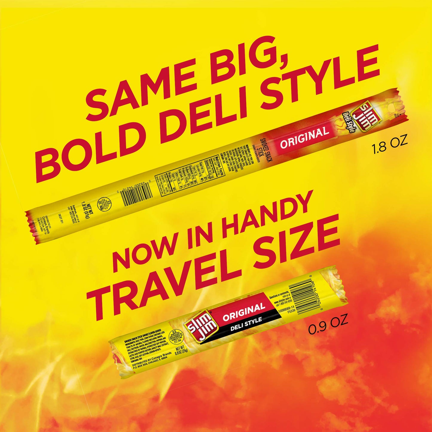 Slim Jim Monster Shortboi Smoked Meat Sticks, Deli Style Original Flavor, 7g Protein Per Stick, Snack Size, 0.9 oz. (24 Count)