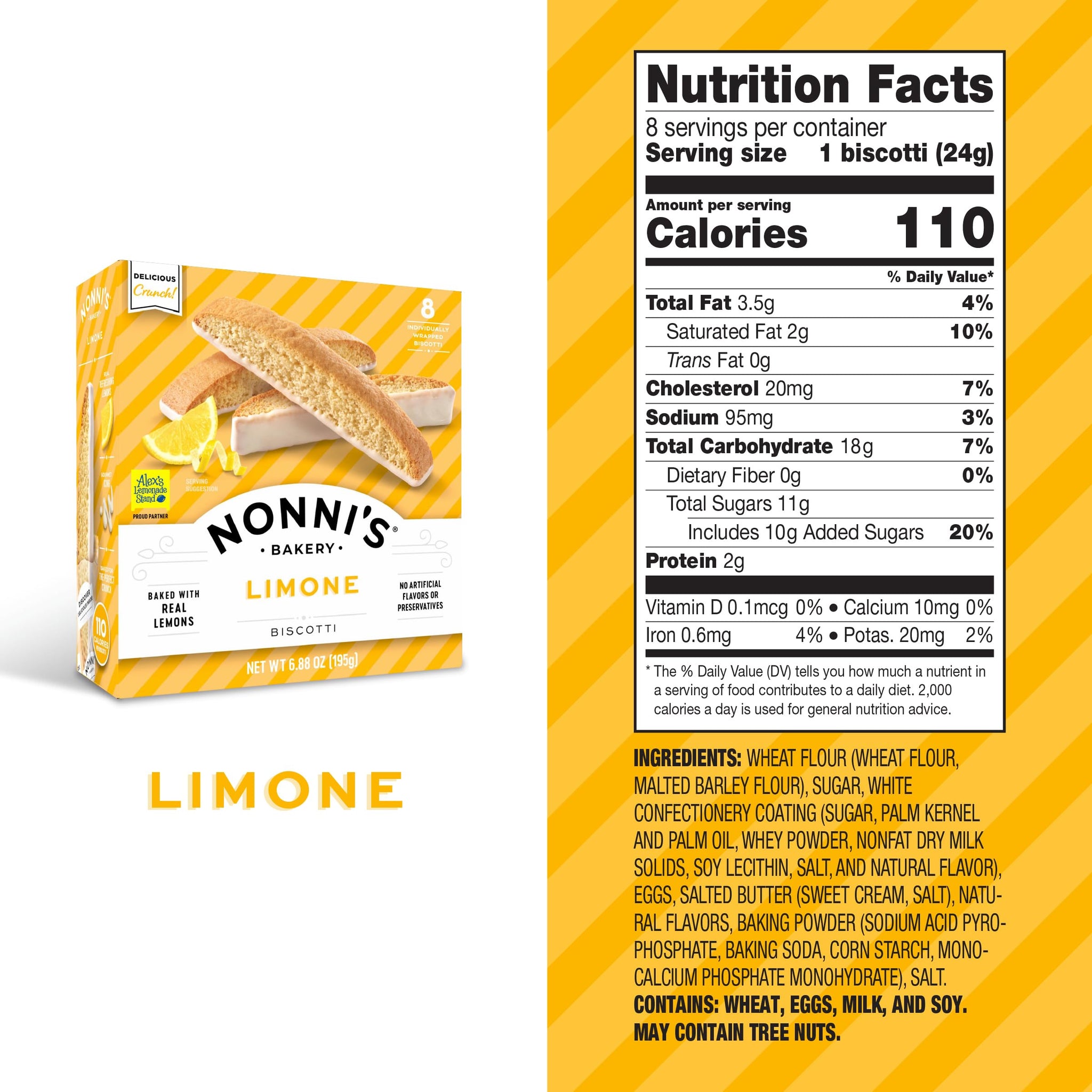 Nonni's Limone Biscotti, Individually Wrapped Italian Lemon Cookie Snacks, 8 Servings (Pack of 1)