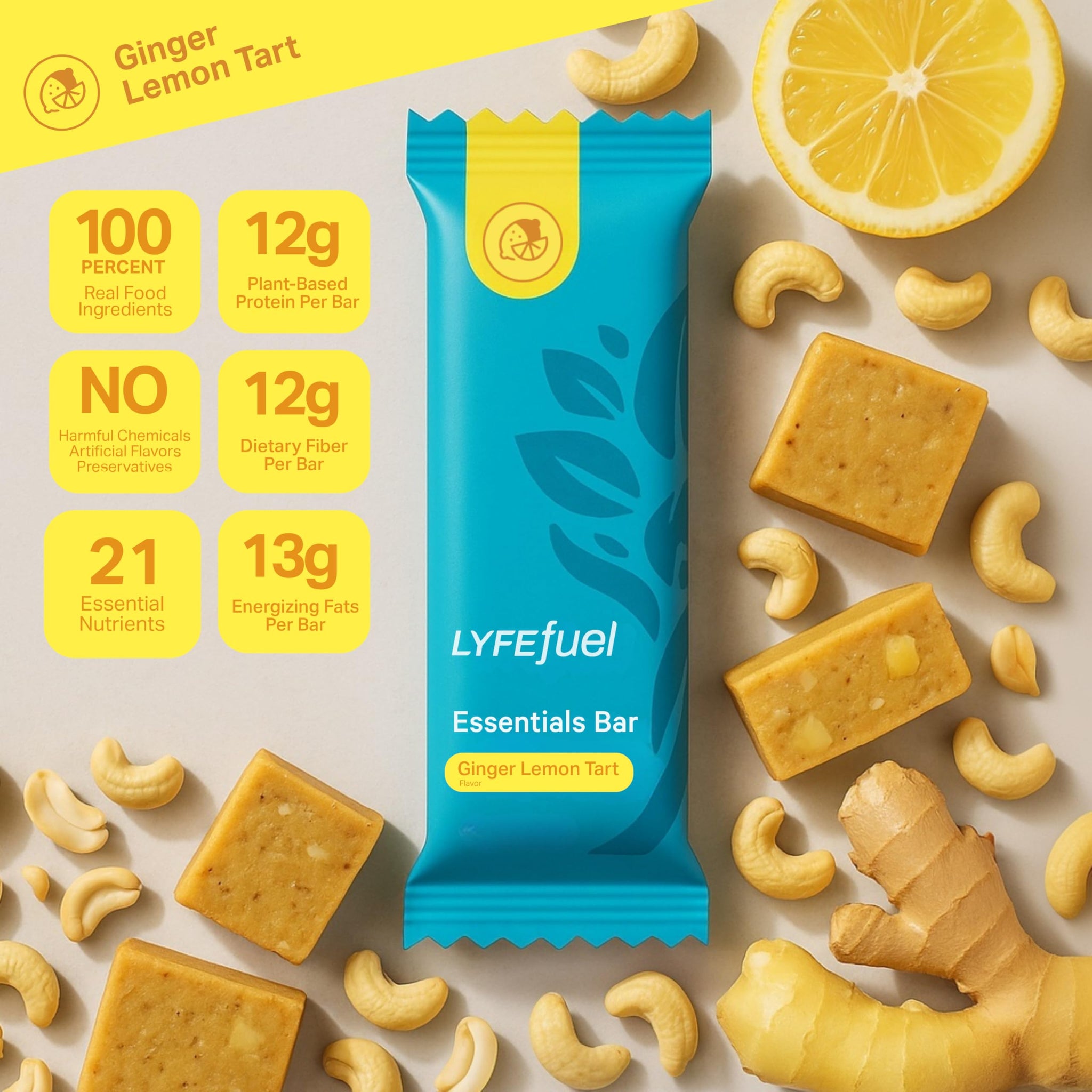 LyfeFuel Essential High Protein Bars | Meal Replacement, Vegan, 12g Plant-Based Low Carb Protein Bars for Intermittent Fasting - High Fiber, MCT Oil