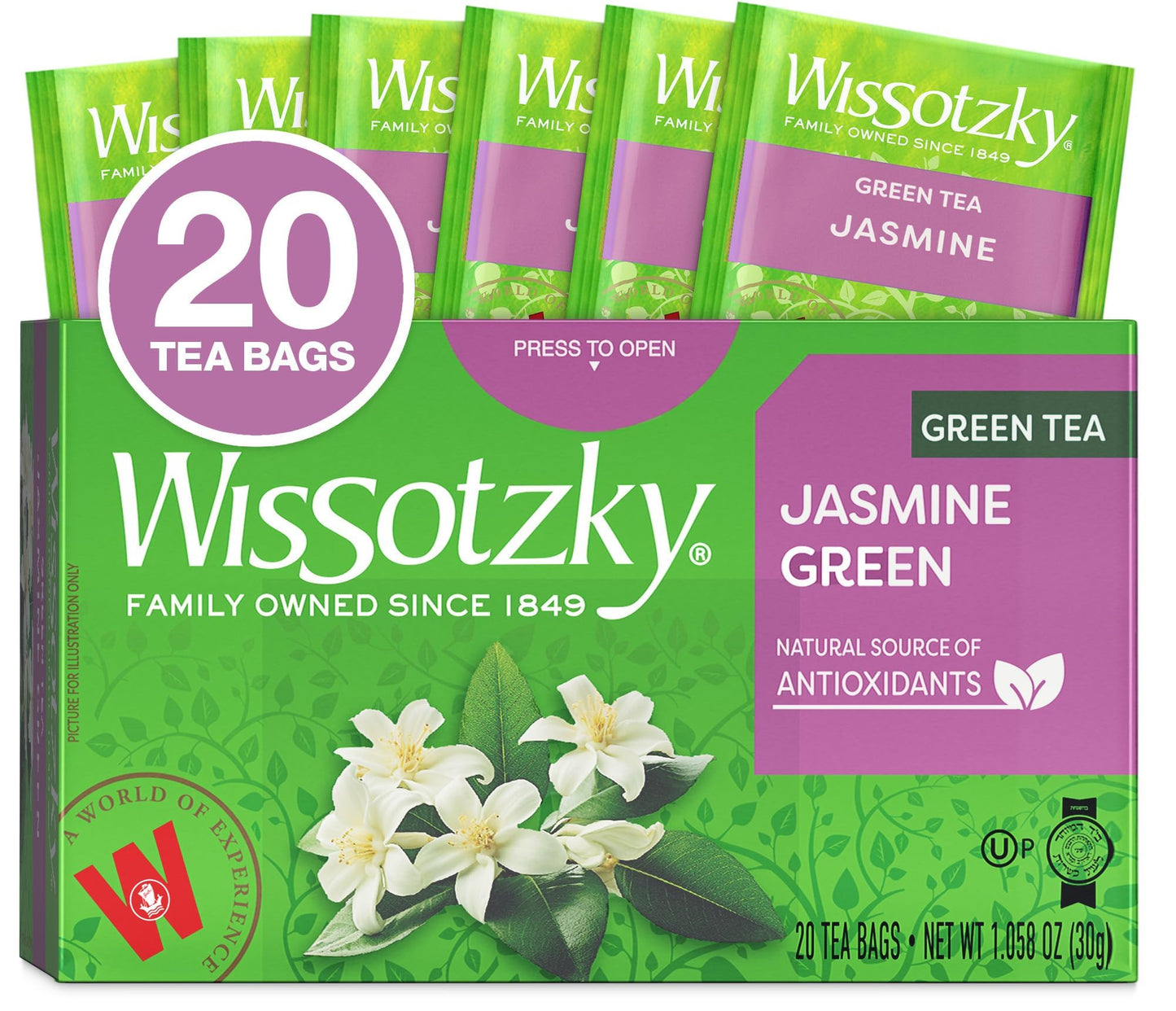 Wissotzky Green Tea with Jasmine, 20 Tea Bags | Antioxidant Rich | Fragrant Green Tea Bags (1)