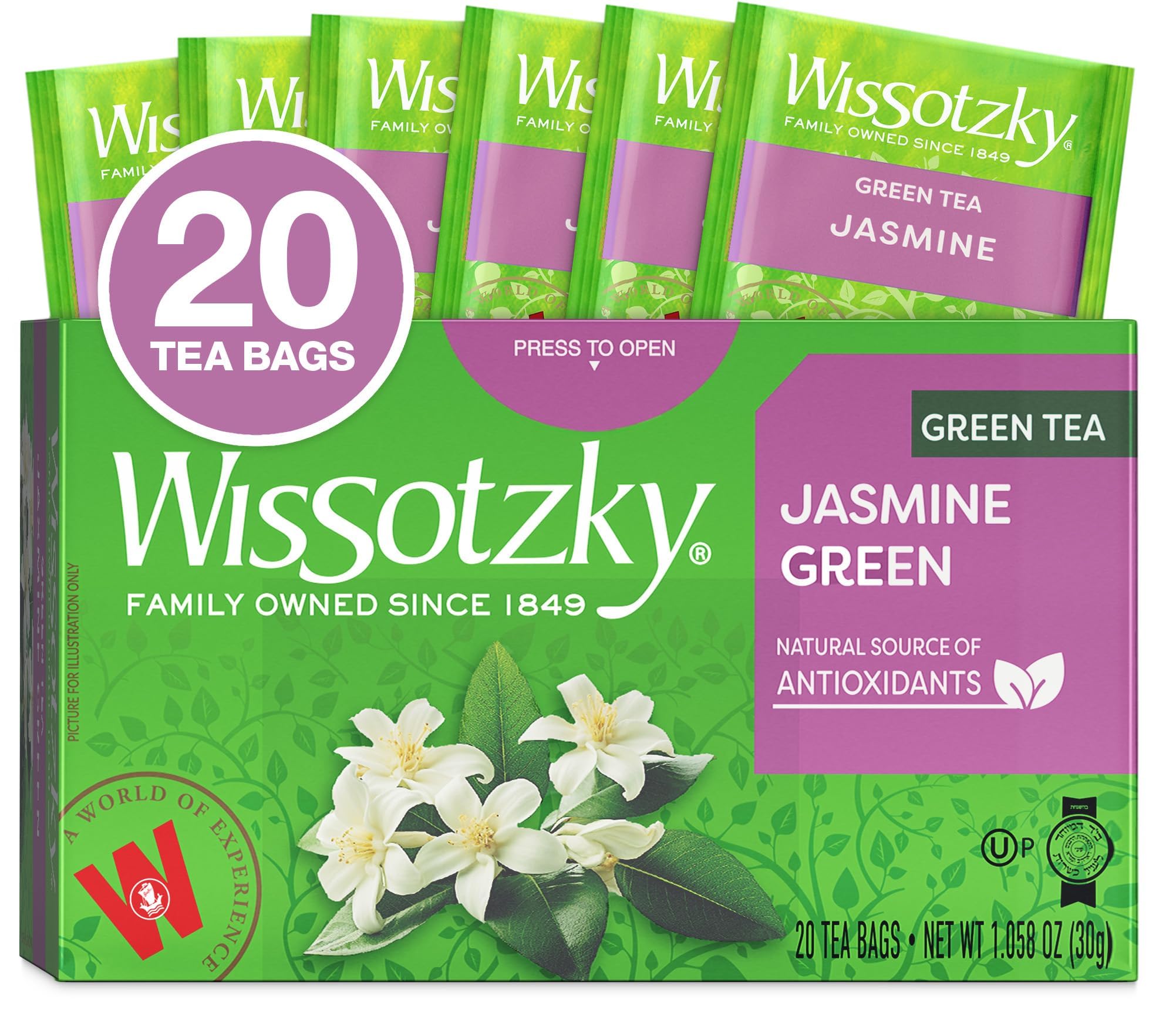 Wissotzky Green Tea with Jasmine, 20 Tea Bags | Antioxidant Rich | Fragrant Green Tea Bags (1)