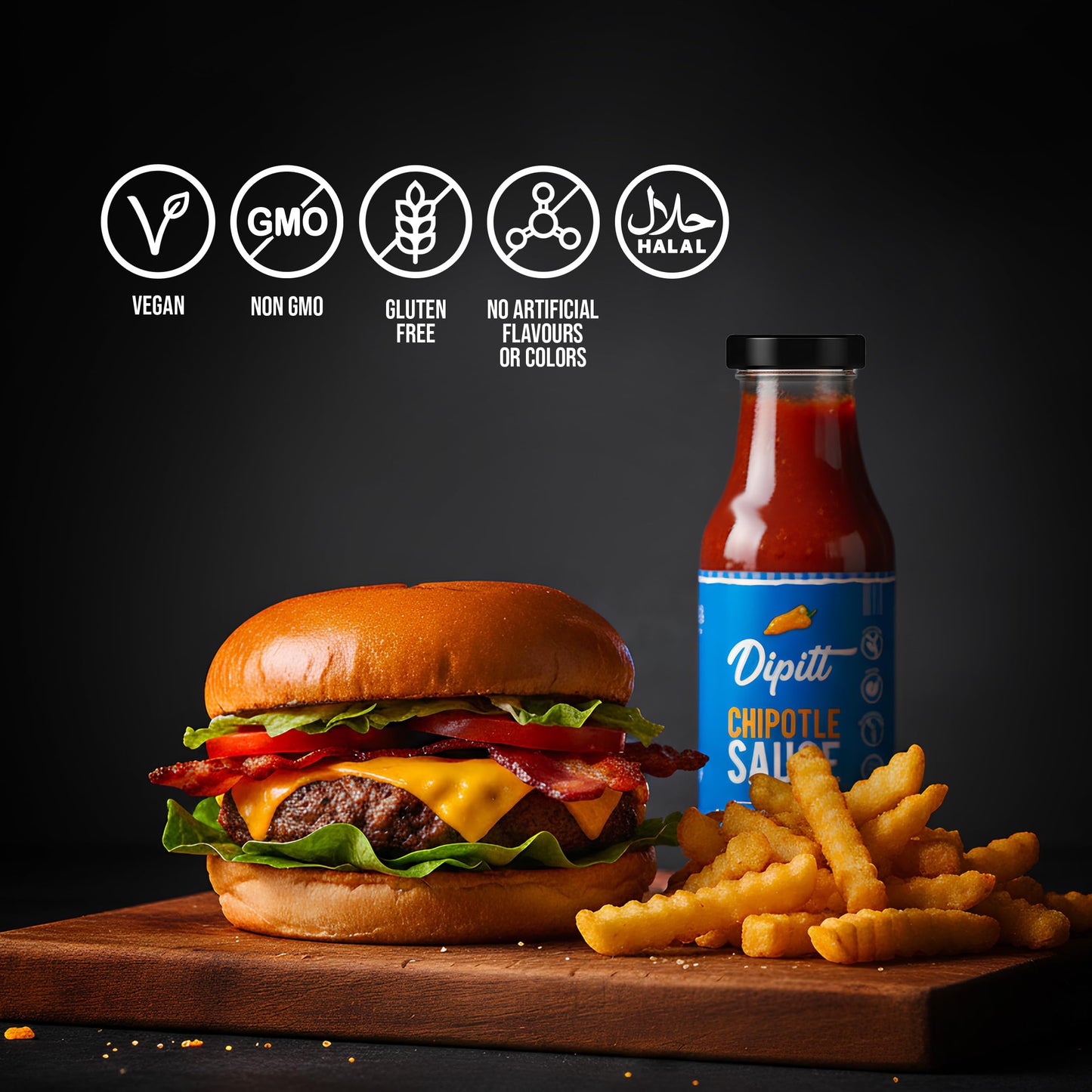 Dipitt Chipotle Sauce 10.22 oz (290g) | Condiment for Dipping, Marinade & Cooking | Verified Non-GMO | Halal & Gluten Free | No Artificial Colours |