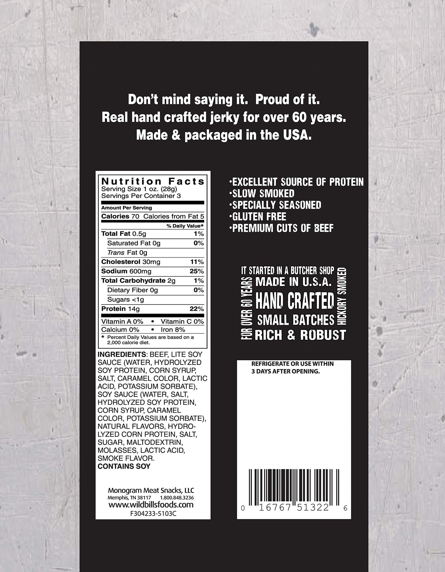 Wild Bill's Hickory Smoked Beef Jerky 3 Ounce Pack (3 count)