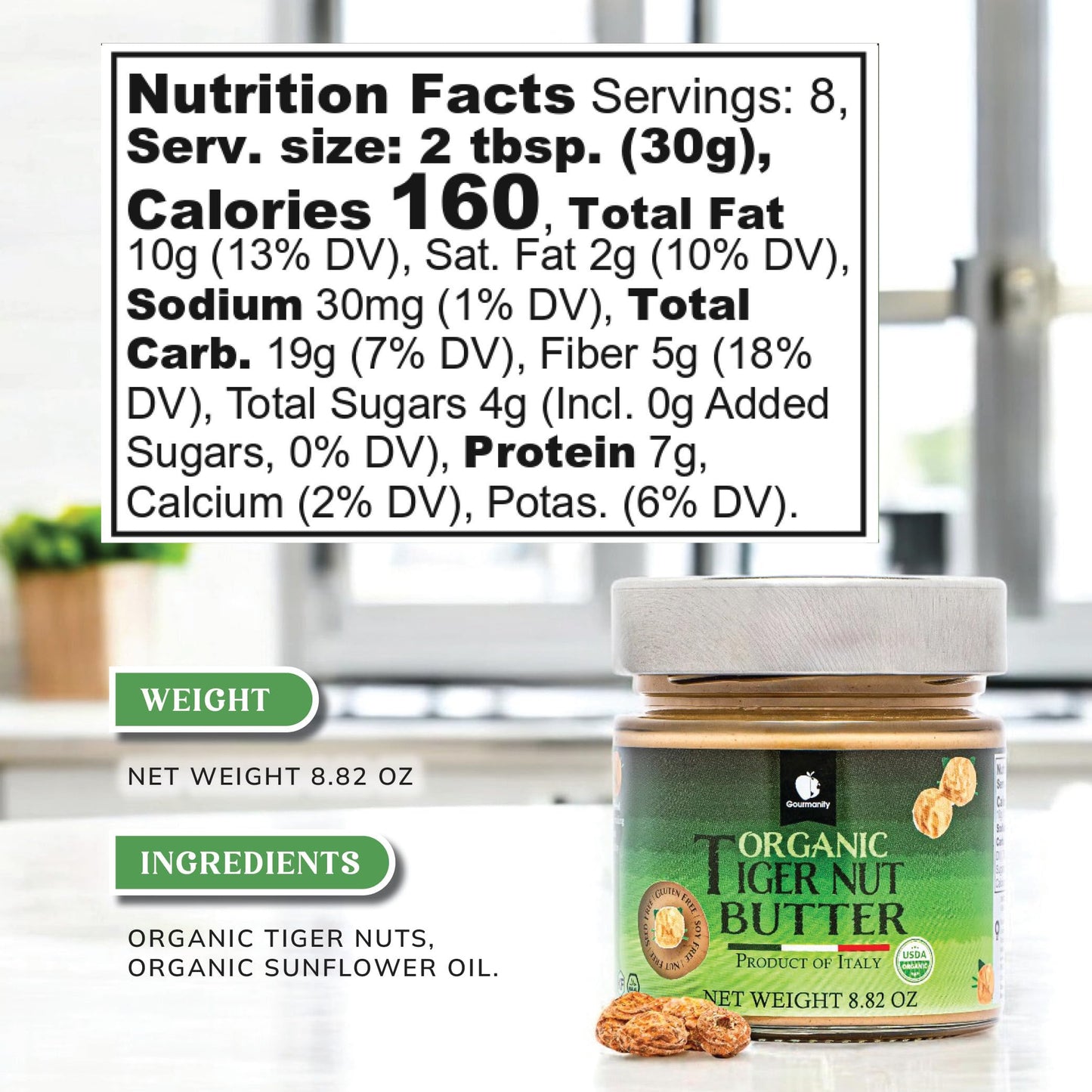 Gourmanity Organic Tigernut Butter, Sweet and Nutty Tasting Nut Free Peanut Butter Alternative, Compliant With Low Fodmap And Whole 30 Diets, Ideal
