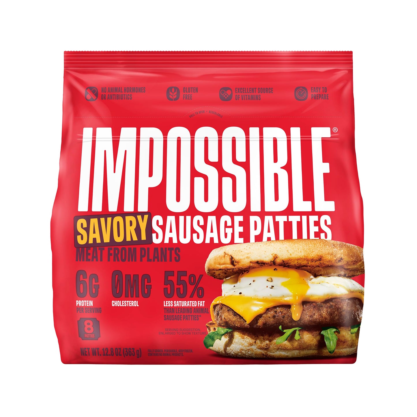 Impossible Impossible Sausage Patties Made From Plants, Savory, Frozen, 12.8 OZ