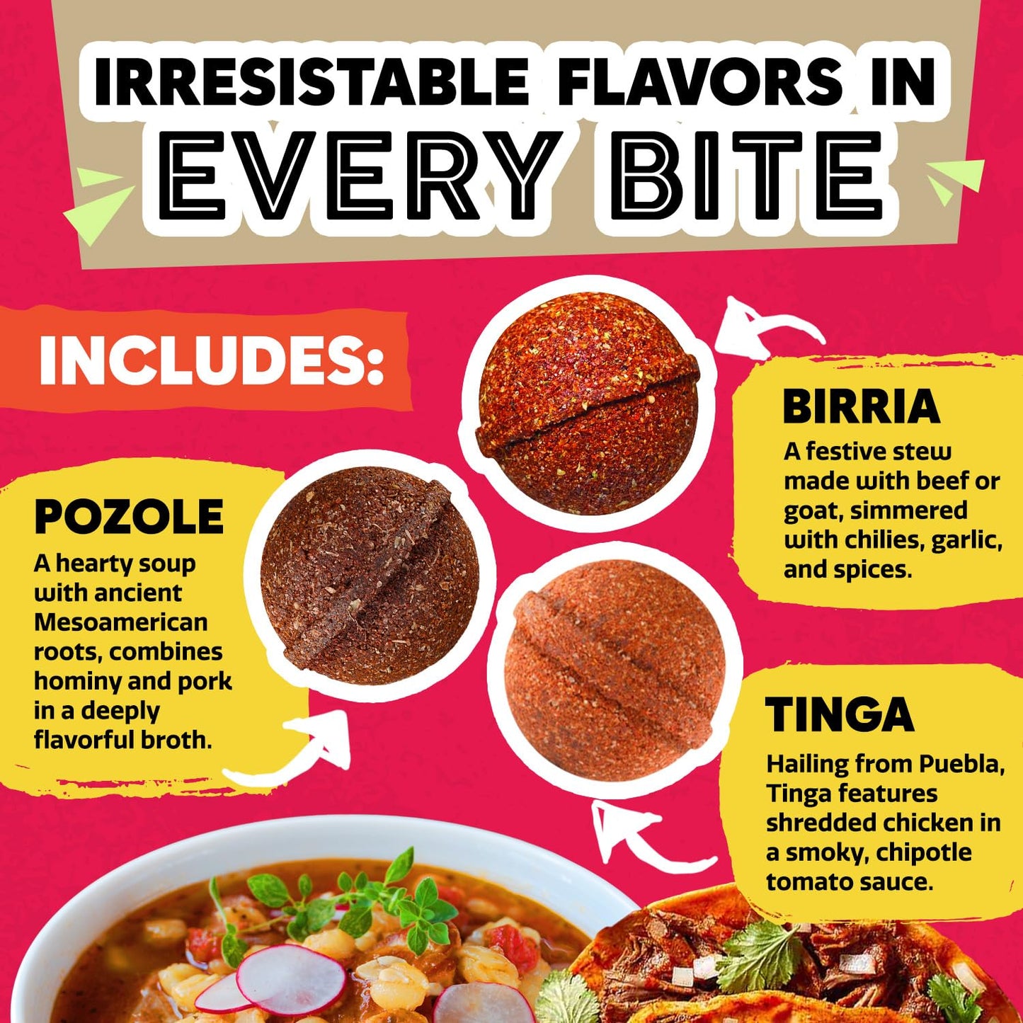 EZ Bombs Variety Pack - Pozole, Tinga & Birria Bomb Seasonings - Authentic Mexican Spice Mix for Tacos, Tortas, Nachos & Pozole Soup - Made with Real