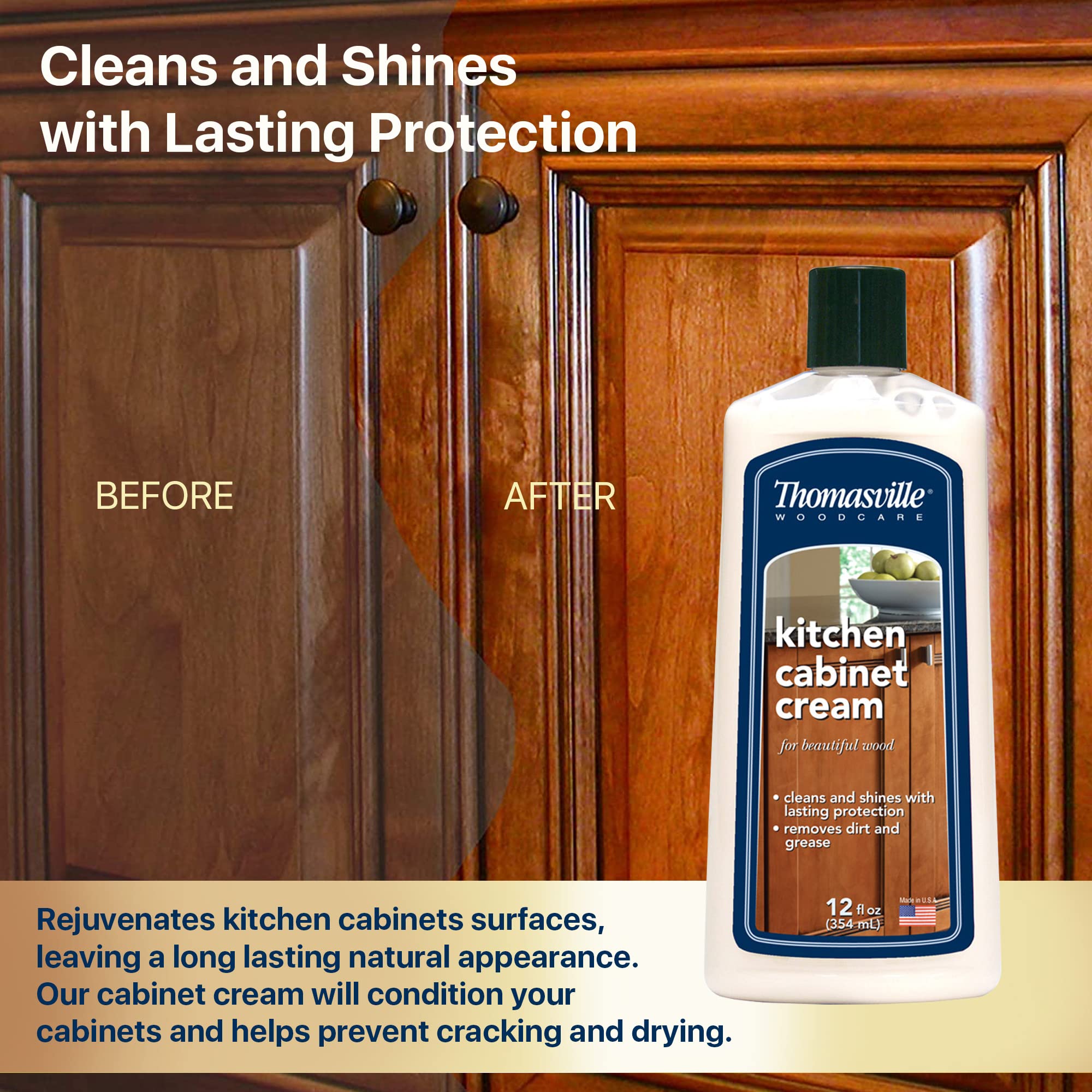 THOMASVILLE KITCHEN CABINET CREAM - Multisurface Wood Cleaner and Polish Furniture Quick Shine Restorer Protector Kitchen Cabinets Surface Cleaner
