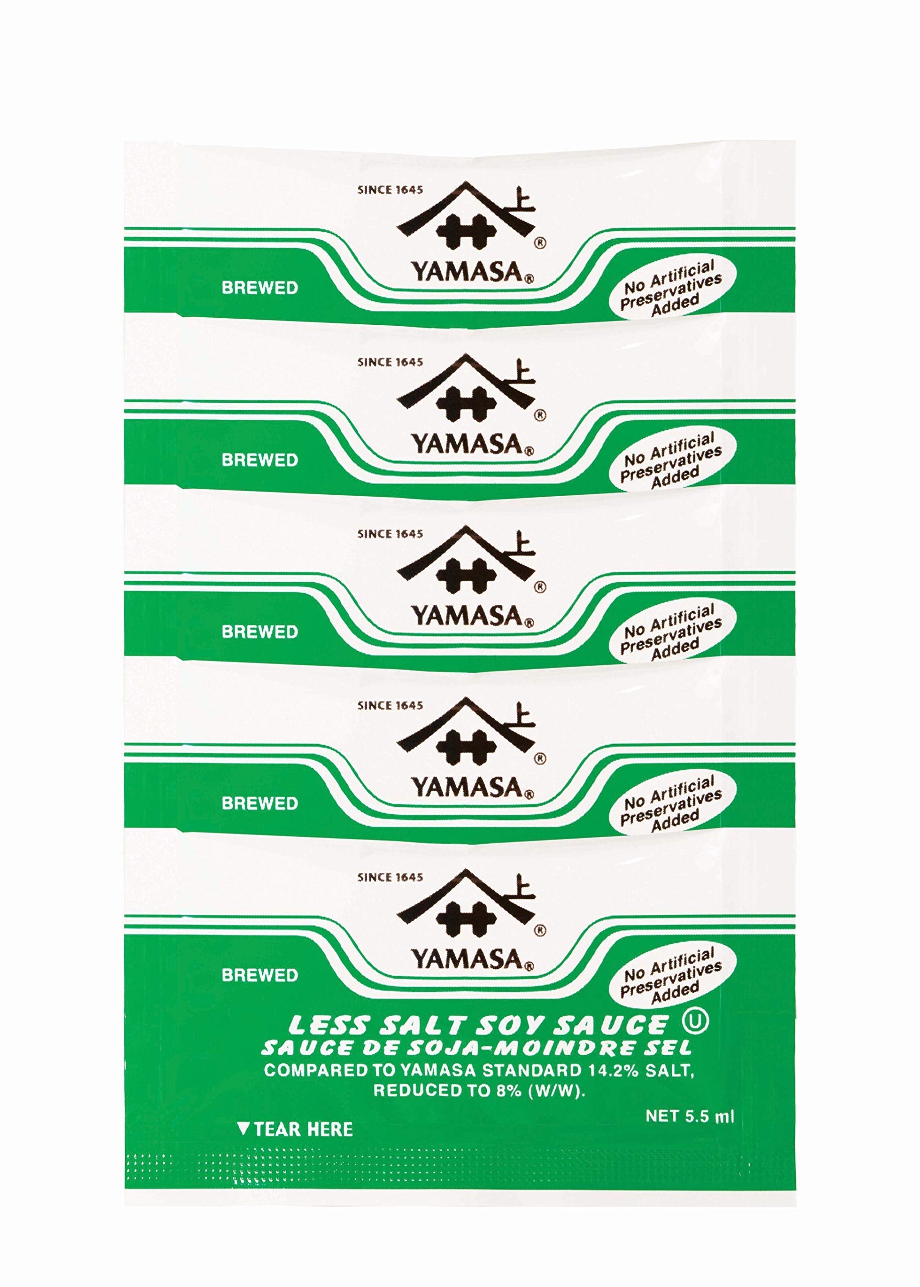 Yamasa, Less Salt Soy Sauce, Full Flavor Japanese Brewed Soy Sauce Packets with Reduced Sodium, 500 5.5ml Individual Portion Packs