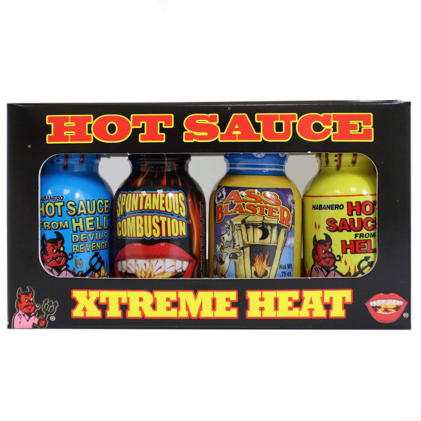 Xtreme Heat Hot Sauce Bottles Gourmet Gift Set Travel Size - 4 Pack - Try if you dare! - Perfect Gourmet Christmas Gifts for the Hot Sauce Fan