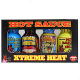 Xtreme Heat Hot Sauce Bottles Gourmet Gift Set Travel Size - 4 Pack - Try if you dare! - Perfect Gourmet Christmas Gifts for the Hot Sauce Fan