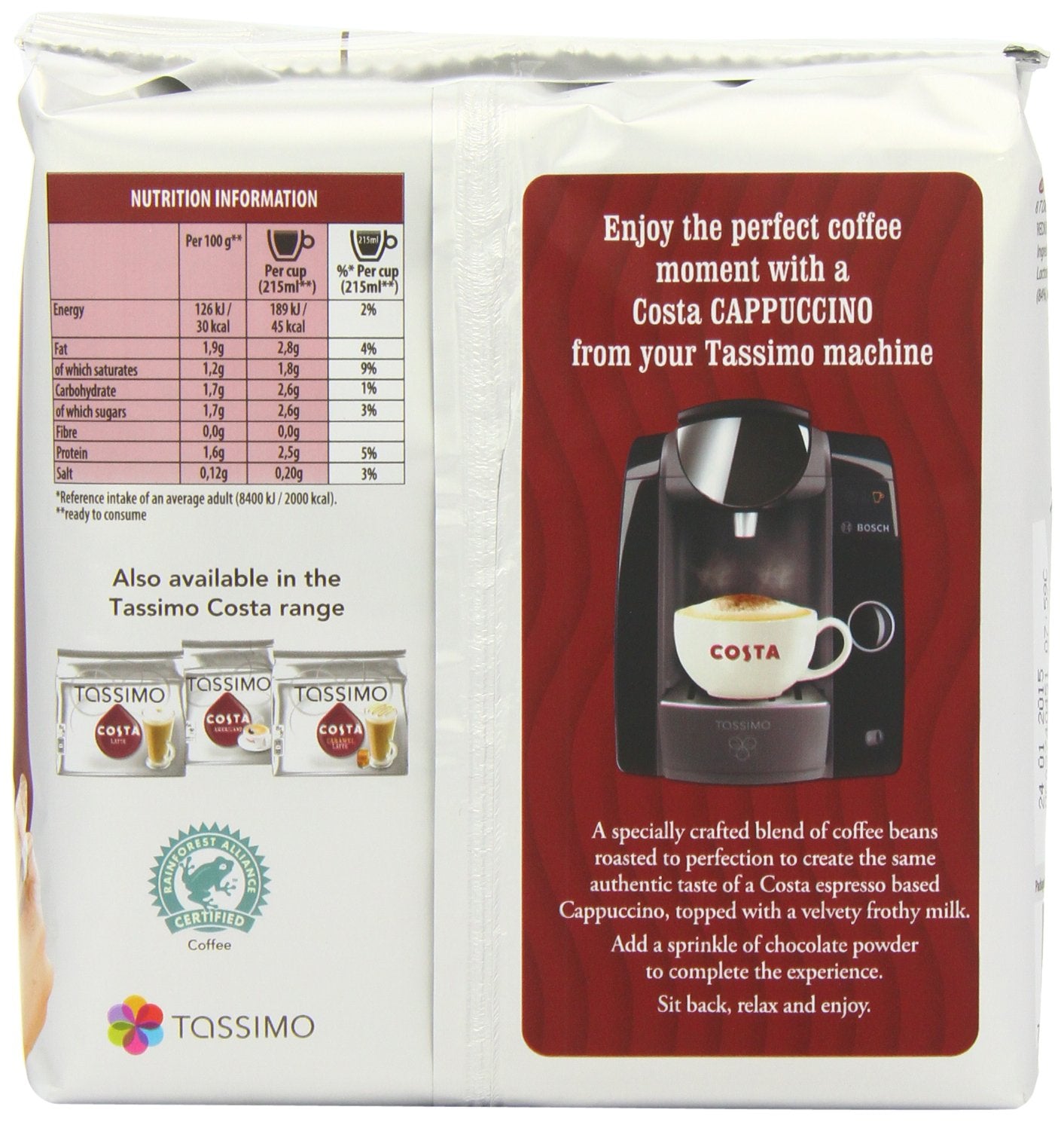Tassimo Costa Cappuccino 16 T Discs, (Large Cup Size) 8 Servings