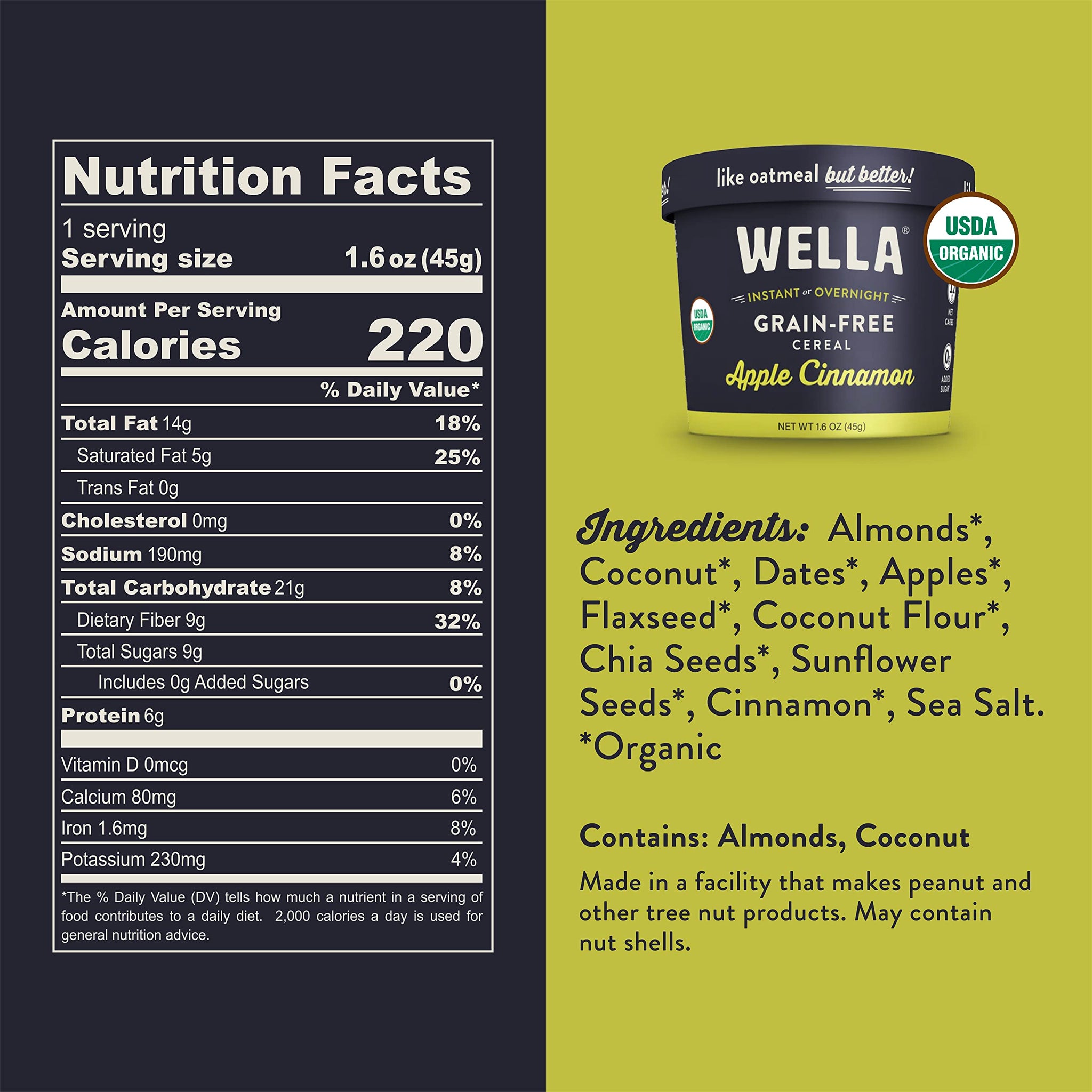 Wella Cereal Oatmeal Alternative, Gluten-Free Breakfast Hot Cereal, Grain-Free Paleo Organic Vegan High Protein Superfood, Plant-Based Non-GMO, Low in