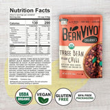 BeanVIVO (Pack of 3) Organics 16g Plant based Protein Three Bean Vegan Chili - Good Source of Fiber - Nutritious & Microwave Meals - Gluten-Free Plant