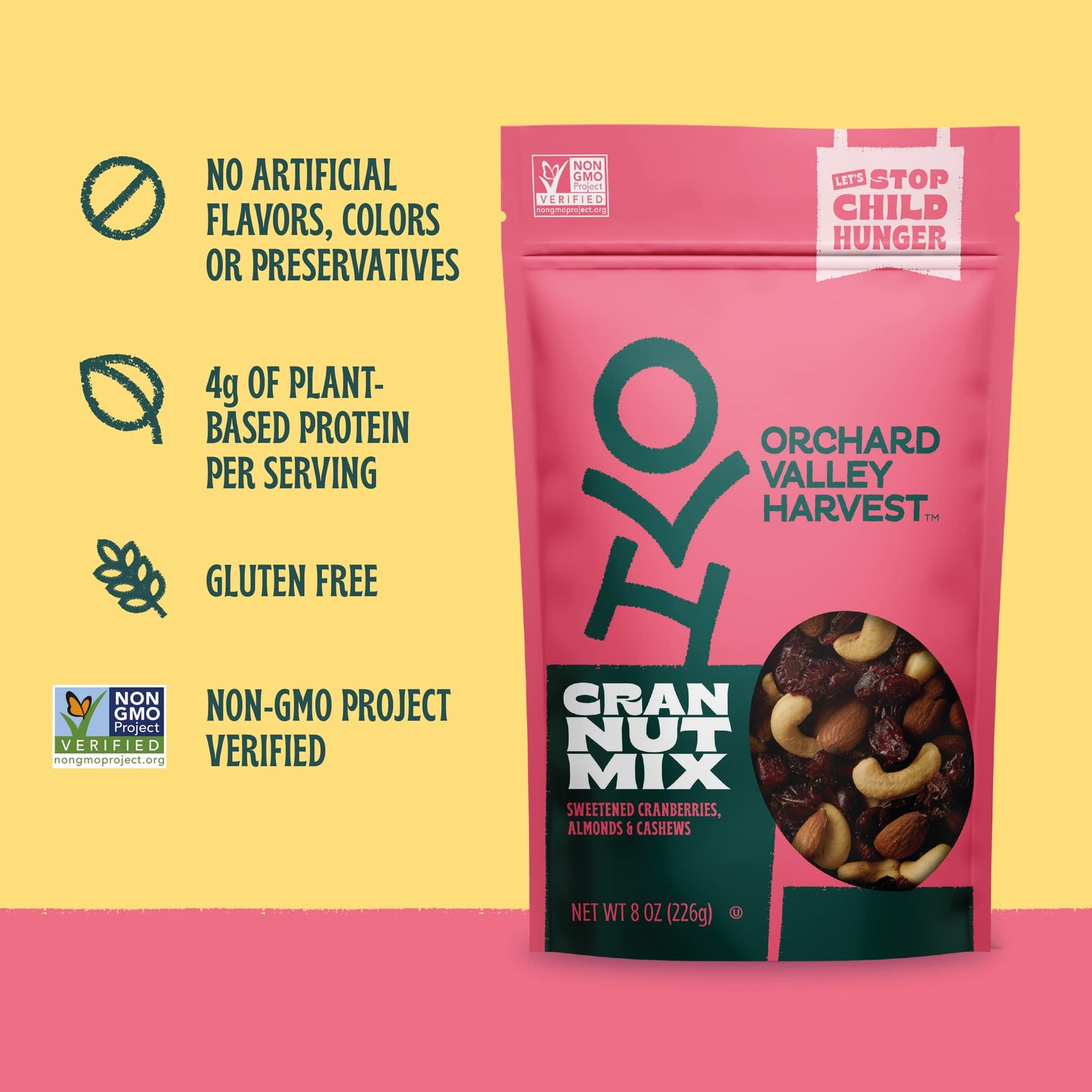 Orchard Valley Harvest Cran Nut Trail Mix, 1oz Bags (Pack of 8), Sweetened Cranberries, Almonds, Cashews, Gluten Free, Trail Mix Individual Packs