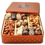 Gourmet Chocolate & Nut Gift Basket - Assorted Individually Wrapped Chocolates, Truffles, Cashews, Peanuts & Salty Nut Mix - Keepsake Gift Tin
