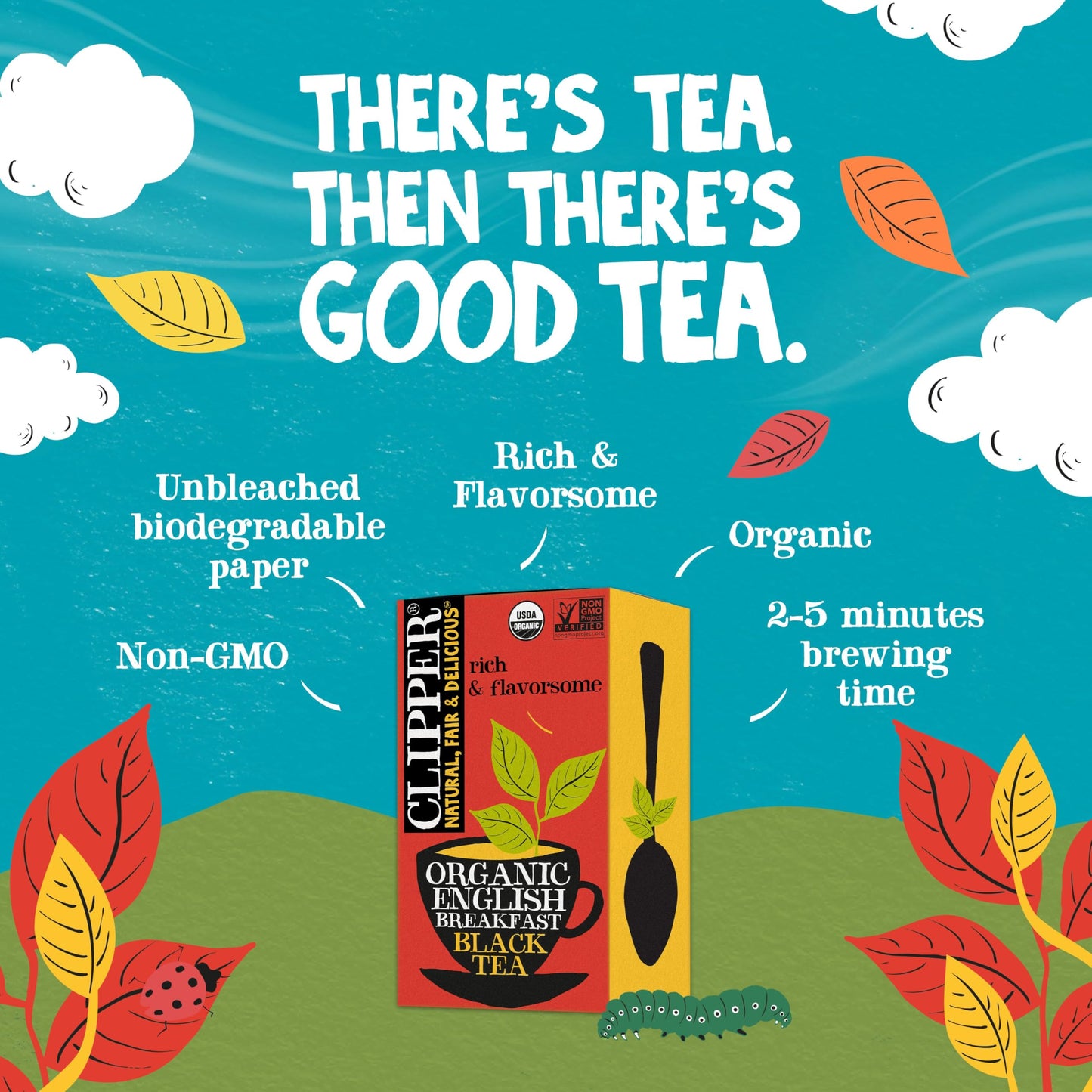 Clipper Tea Organic Fairtrade English Breakfast, Big Ben - USDA Organic, Non-GMO, Fair Trade, Sustainable Caffeinated Tea, 1 Pack, 20 Unbleached Tea