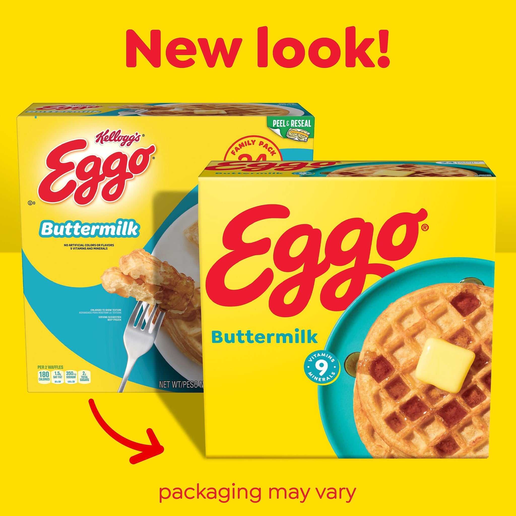 Eggo Frozen Waffles, Frozen Breakfast, Breakfast Food, Family Pack, Buttermilk, 29.6oz Box (24 Waffles)