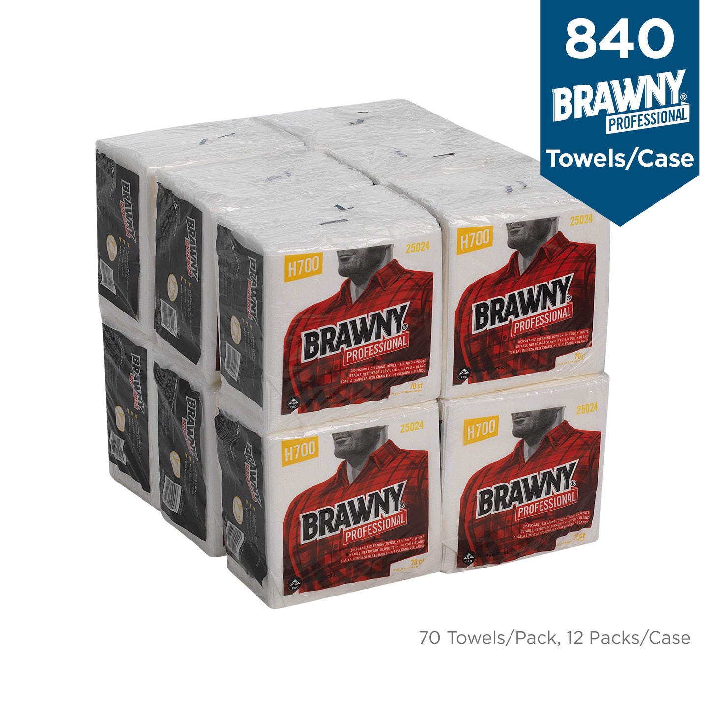 Georgia-Pacific Professional 25024 Brawny Industrial Heavy Duty Qrtrfld Shop Towels, 13x13, White, 70 Per Pack (Case of 12 Packs)