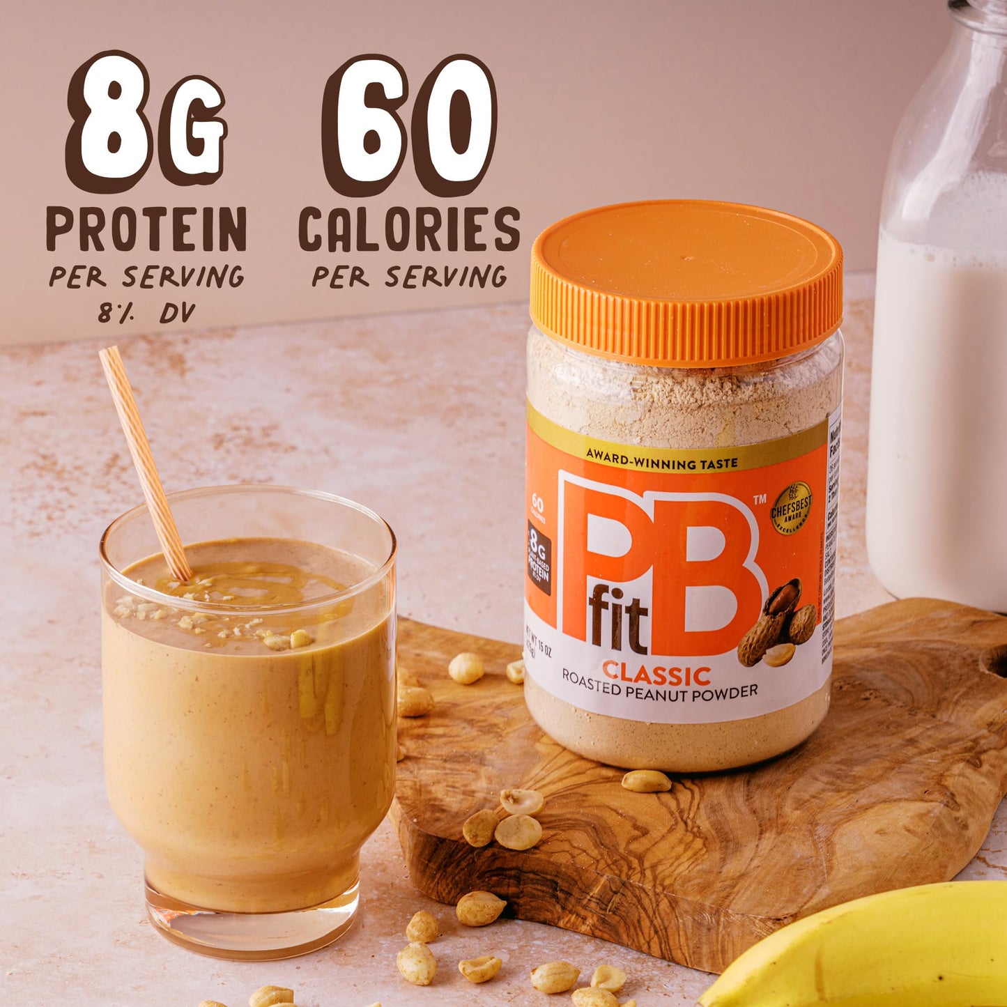 PBfit 15 Ounce Classic Peanut Butter Powder, Powdered Peanut Butter Spread From Real Roasted Peanuts, 8g of Protein 8% DV, Gluten-Free, 60 calories