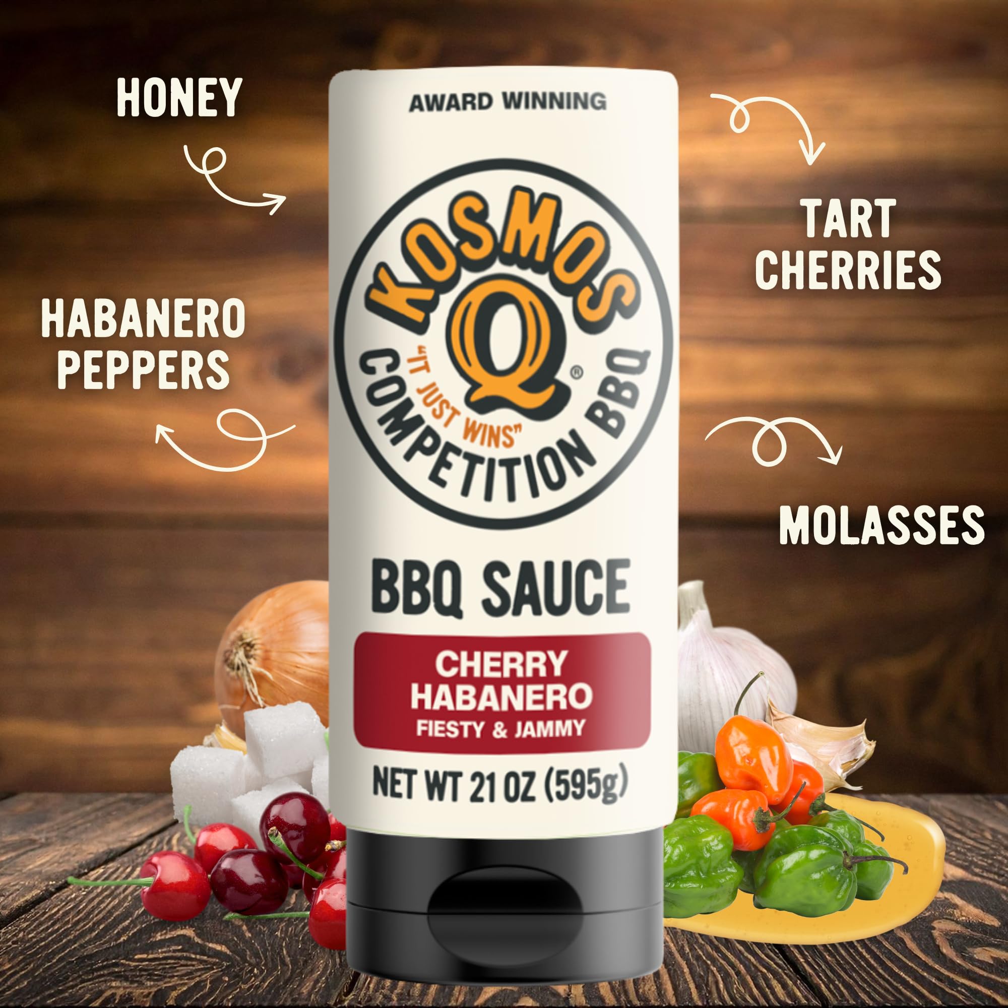 Kosmos Q New Cherry Habanero BBQ Sauce, Sweet & Spicy Barbecue Sauce with Tart Cherries & Habanero Heat for Ribs, Pork, Chicken, & Brisket, BBQ Glaze