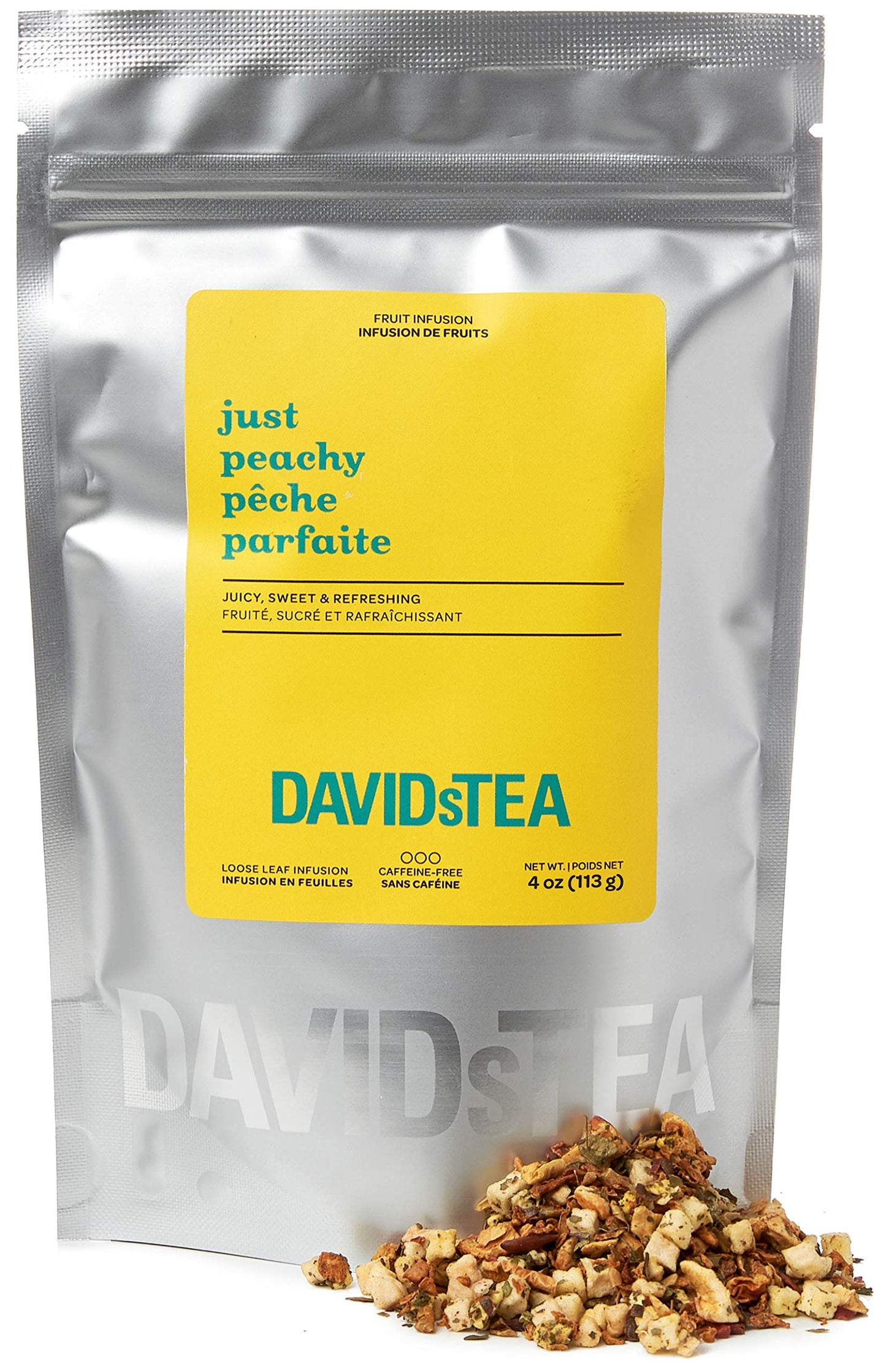 DAVIDsTEA Just Peachy Loose Leaf Tea, Premium Herbal Tea with Peach and Apple, Fruity Iced Tea, 4 oz / 113 g
