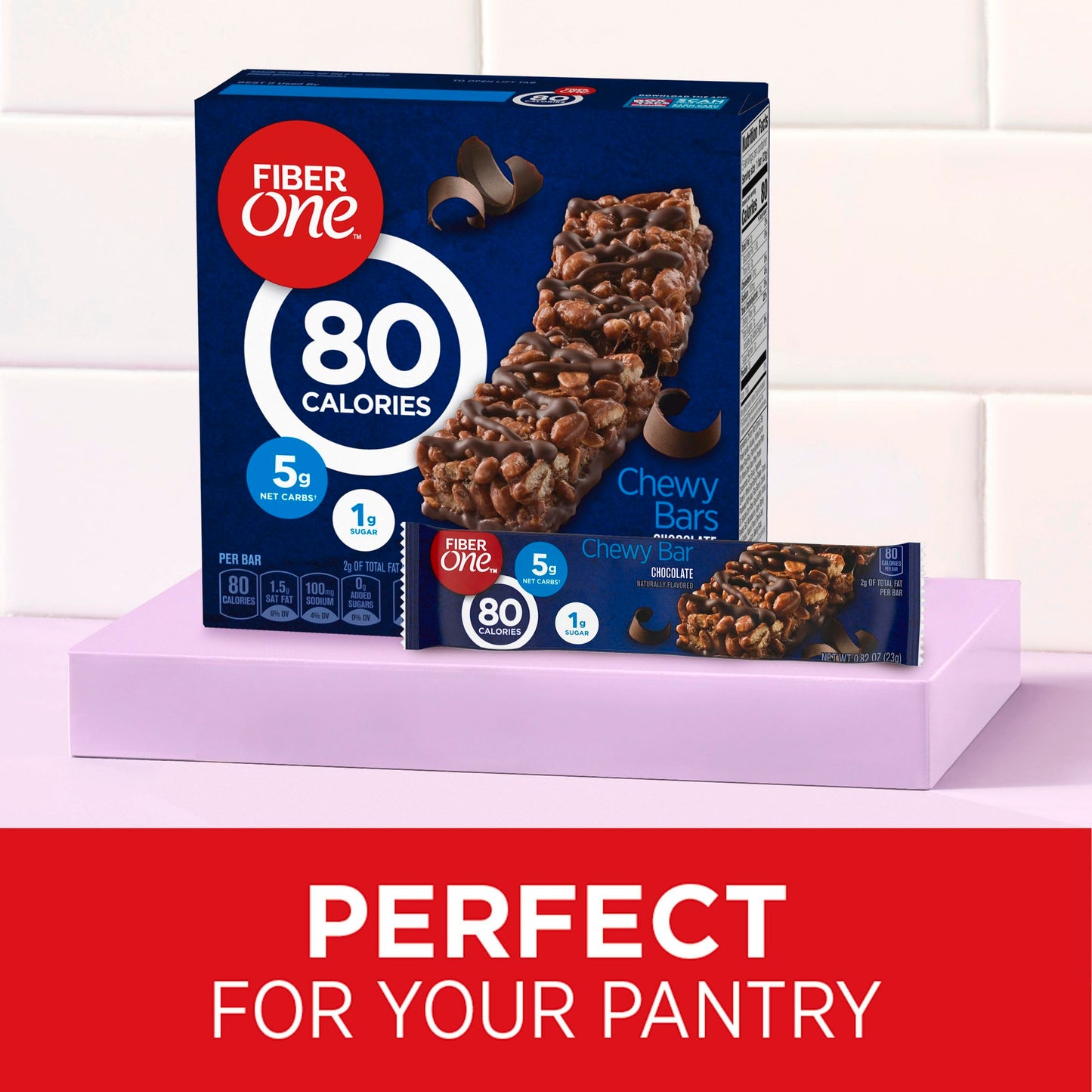 Fiber One 80 Calorie Chewy Bars, Chocolate, Snack Bars, 5 Ct, 4.1 oz