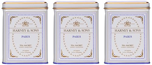Harney & Sons Paris Black Tea Sachet Collection, All Natural - Classic Tin of 20 Sachets, 1.4 Ounce 20 Count (Pack of 3)