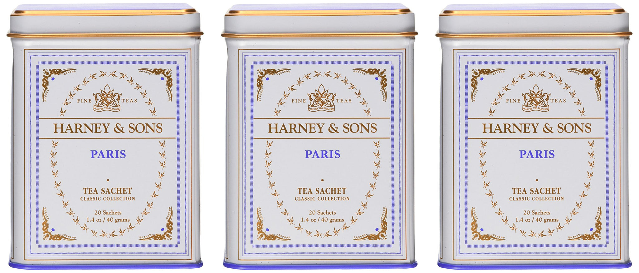 Harney & Sons Paris Black Tea Sachet Collection, All Natural - Classic Tin of 20 Sachets, 1.4 Ounce 20 Count (Pack of 3)