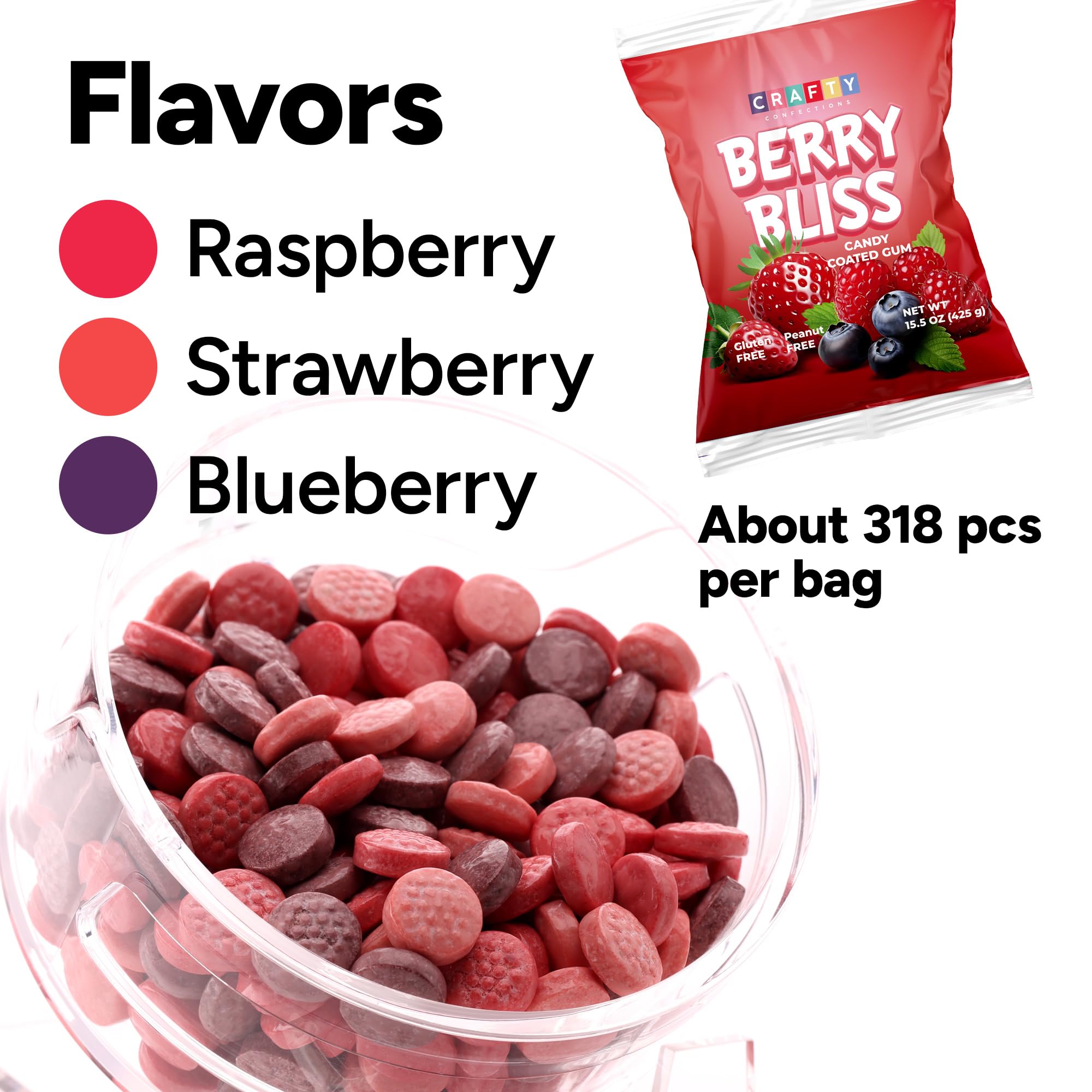 Razzles Candy Gum - 15 OZ Bag of Fruit-Flavored Chewing Bubble Gum - 318 pcs Vending Machine Refill Bulk Candy Coated Chewing Gum for Kids & Adults