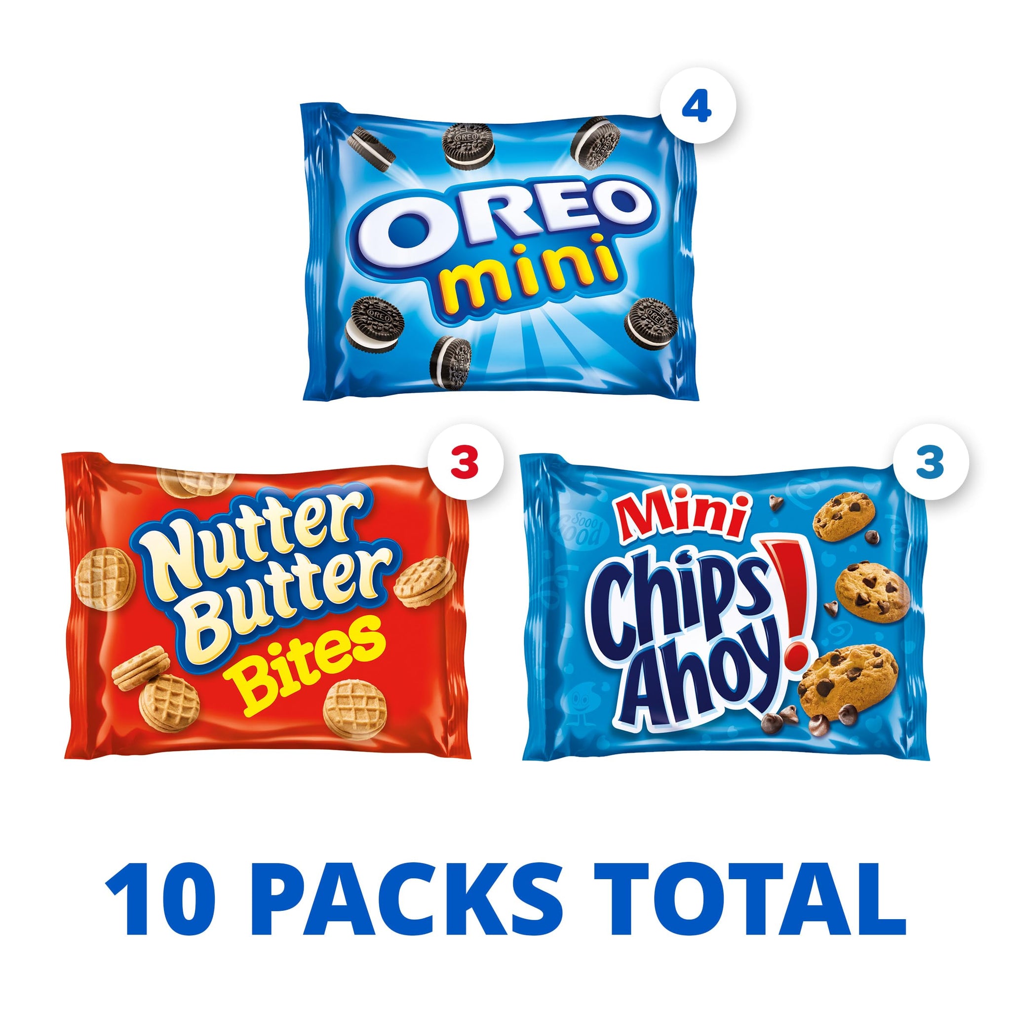 Nabisco Cookies Variety Pack, OREO Minis, Nutter Butter Bites, and CHIPS AHOY! Minis Cookies, 10 Snack Packs