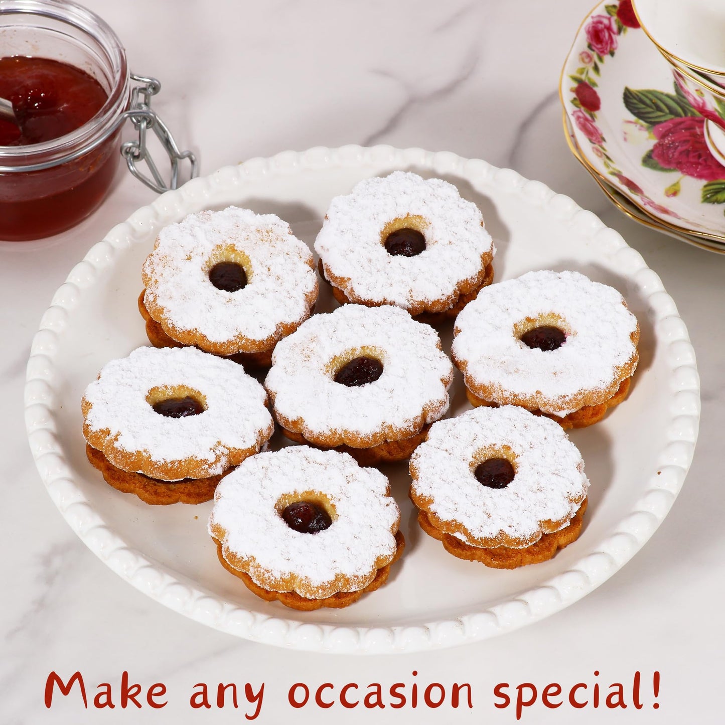 Linzer Cookies [10 Count] | Shortbread Cookies Individually Wrapped | Christmas Food Gift for Mom, Dad, Colleagues & Friends | Kosher, Dairy Free, Nut