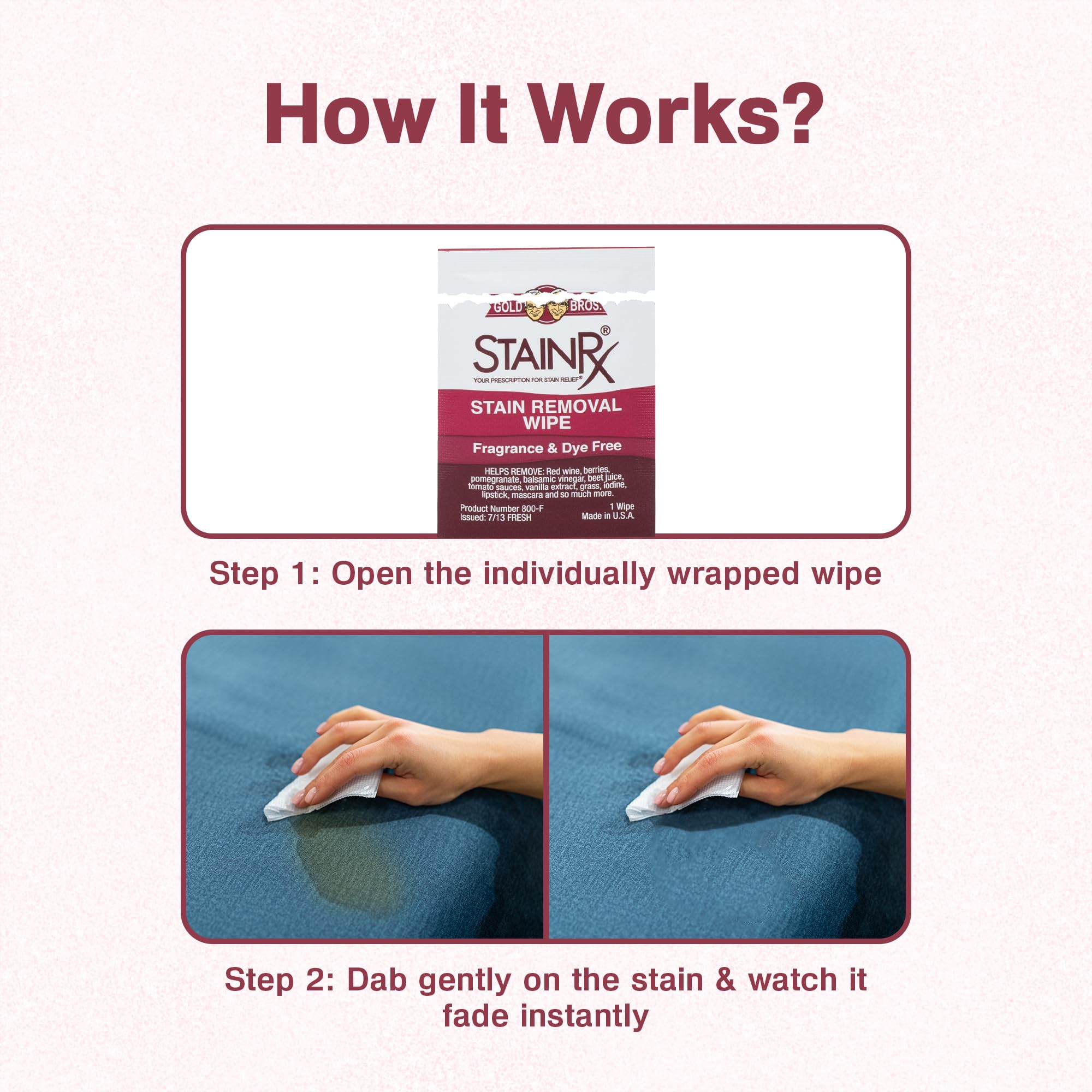 Stain Rx 18 Pack Stain Remover Wipe - Travel Wipes for Clothes, Carpet, Upholstery, & Laundry, Instant Removal of Stubborn Red Wine, Blood, Coffee