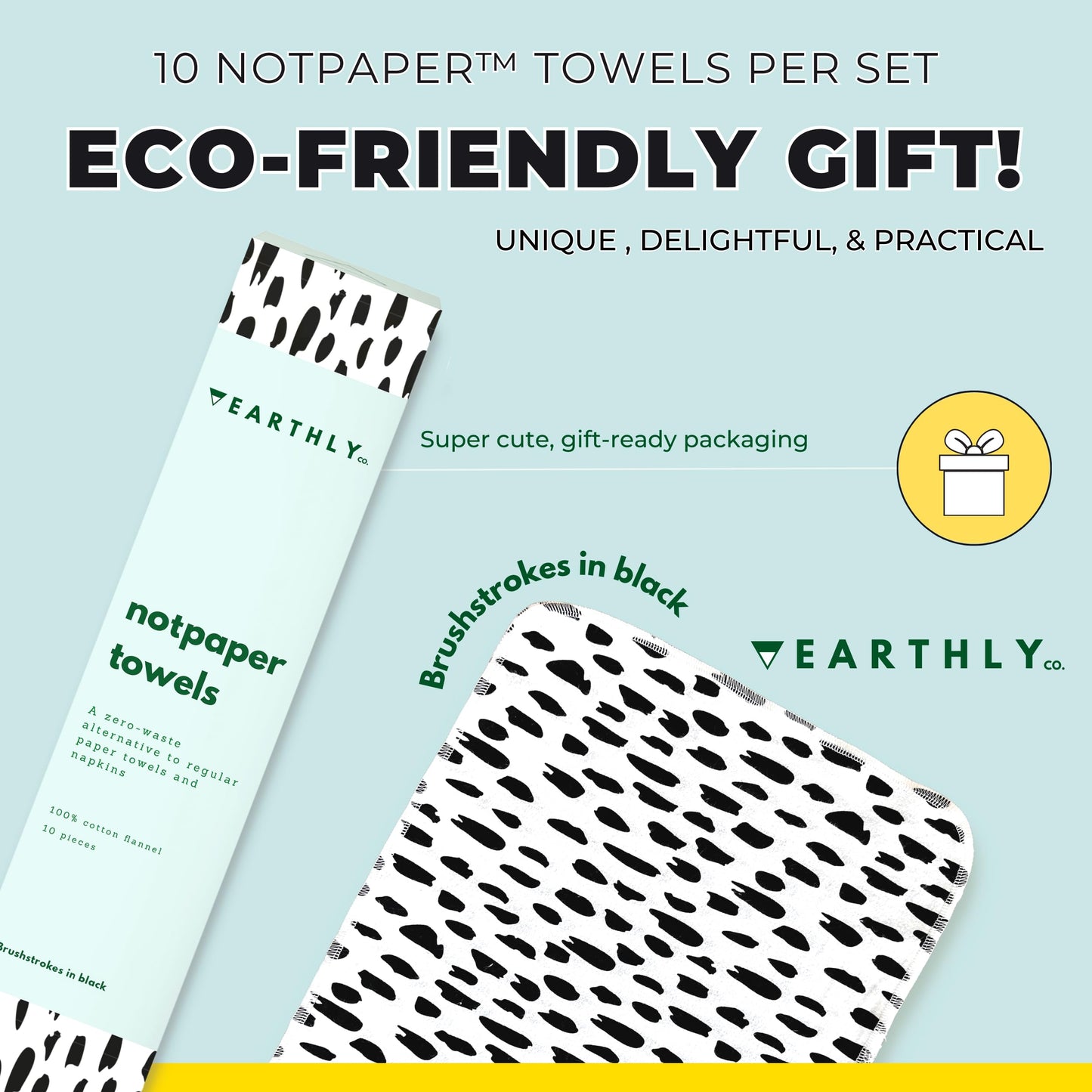 Earthly Co. Reusable Paper Towels - 10 Pack - Roll of Washable Cotton Cloth Paper Towels - Paperless Reusable Napkins Cloth Washable - Absorbent +