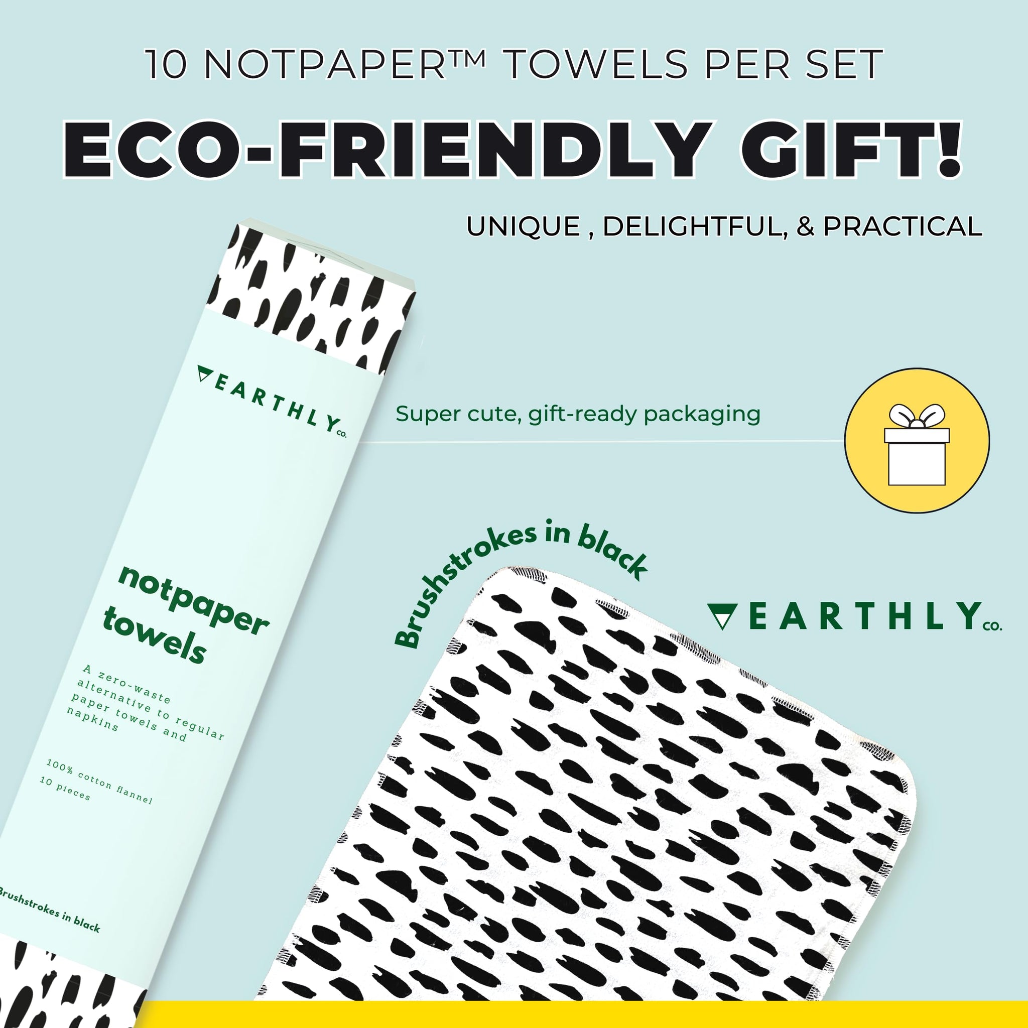 Earthly Co. Reusable Paper Towels - 10 Pack - Roll of Washable Cotton Cloth Paper Towels - Paperless Reusable Napkins Cloth Washable - Absorbent +